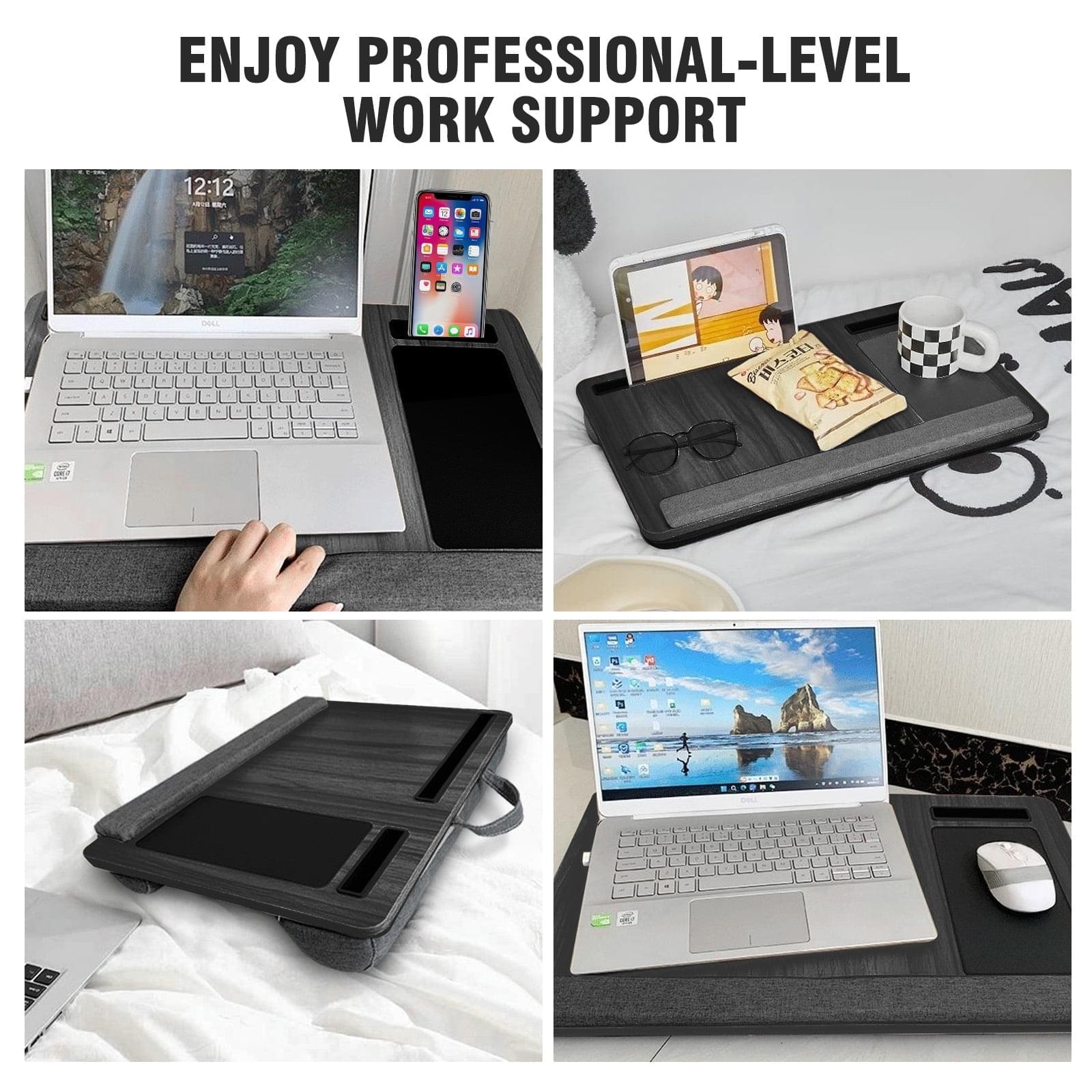 Masuta laptop pentru poala onuvio® tip bed desk / lazy table 55x34 cm, cu suport mouse si suport antebrat cu perne duble de aerisire, pentru laptopuri pana la 17 inch - gri