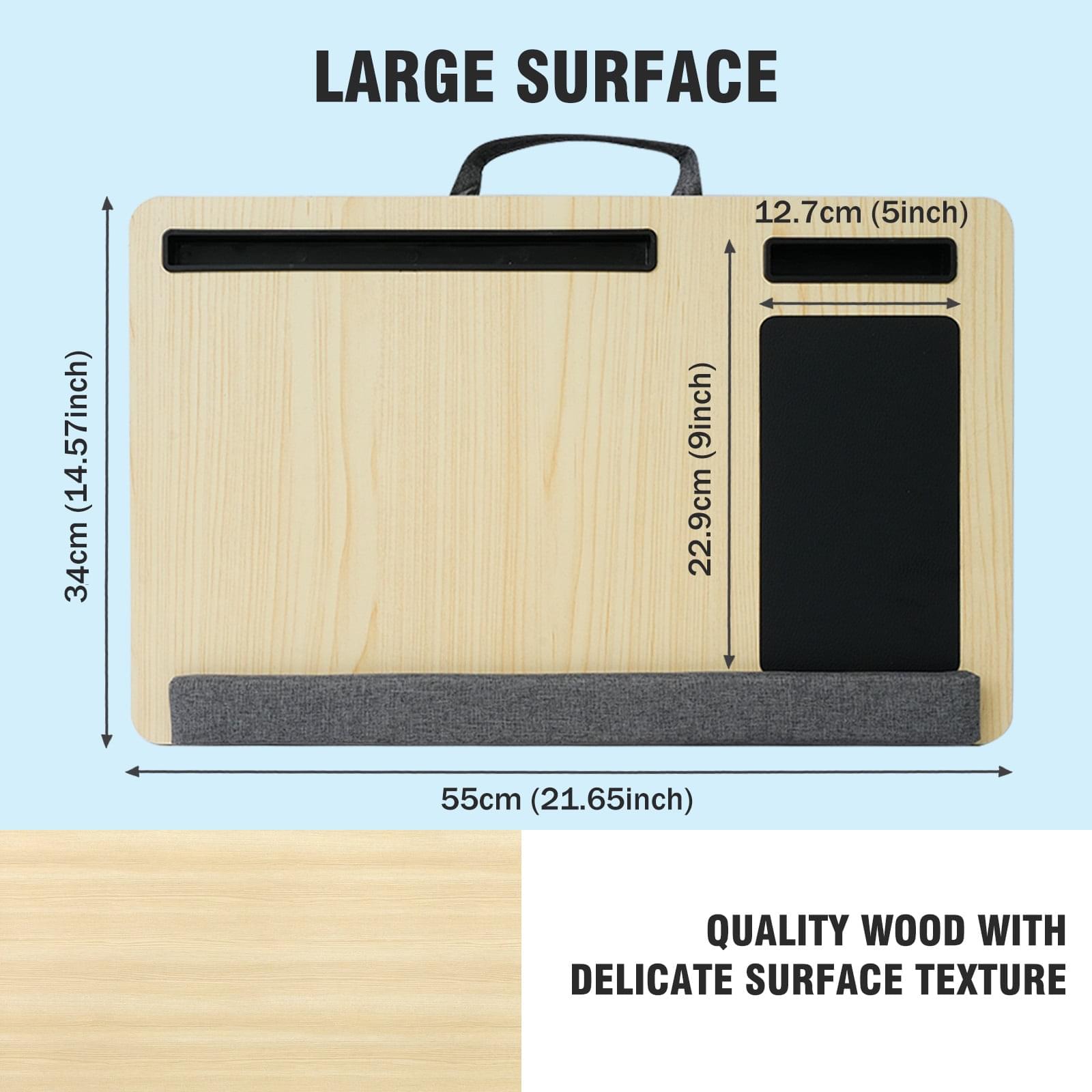 Masuta laptop pentru poala onuvio® tip bed desk / lazy table 55x34 cm, cu suport mouse si suport antebrat cu perne duble de aerisire, pentru laptopuri pana la 17 inch - alb