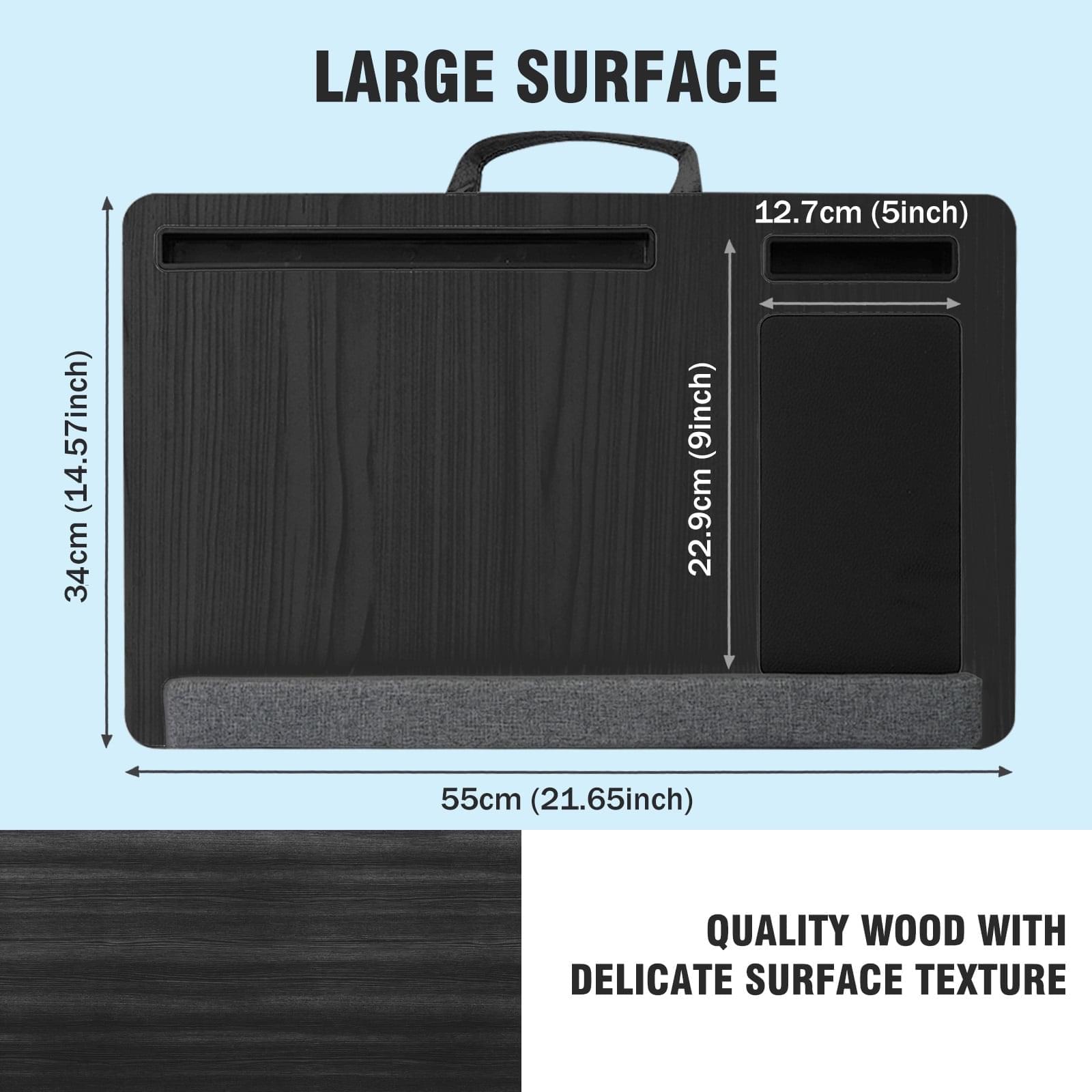 Masuta laptop pentru poala onuvio® tip bed desk / lazy table 55x34 cm, cu suport mouse si suport antebrat cu perne duble de aerisire, pentru laptopuri pana la 17 inch - gri