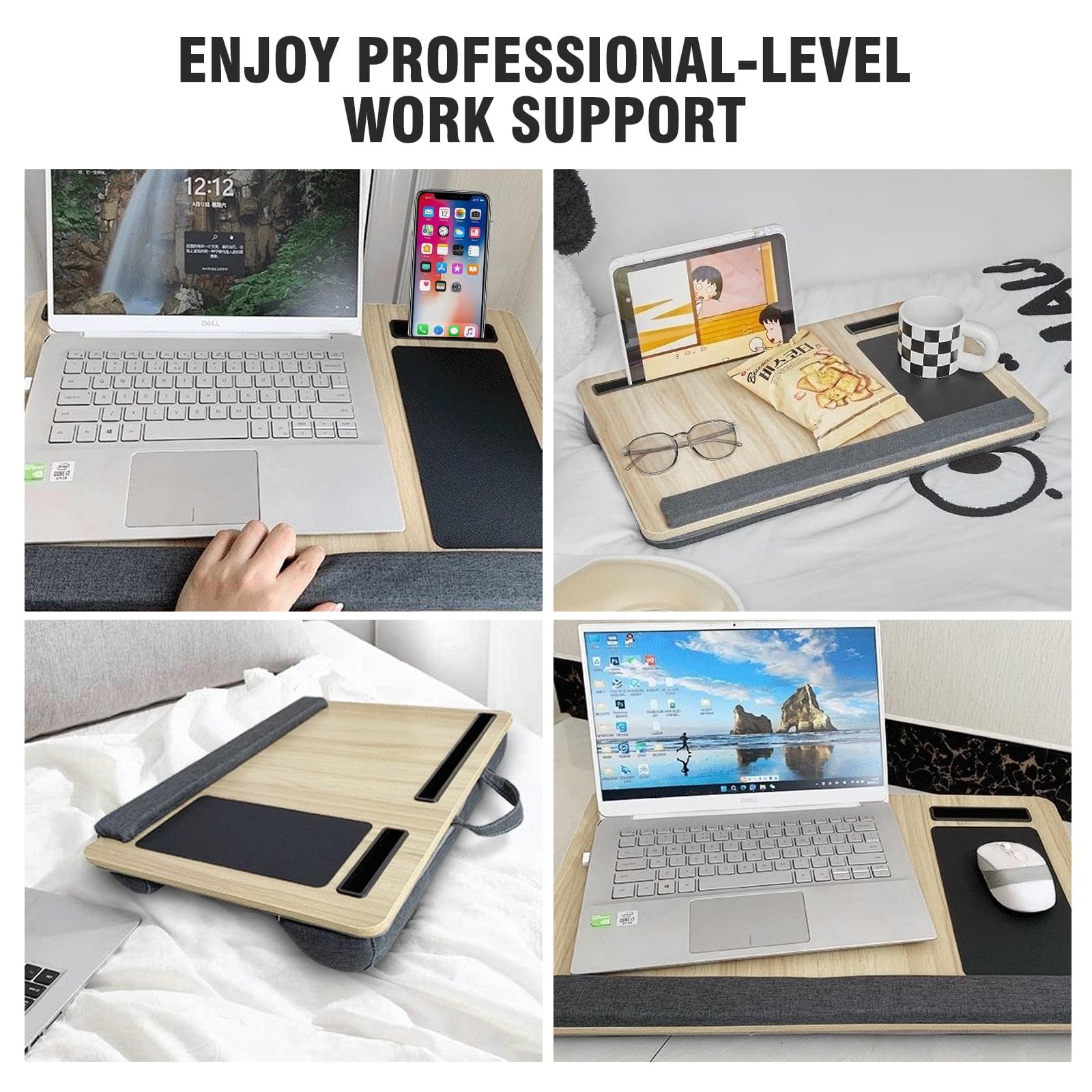 Masuta laptop pentru poala onuvio® tip bed desk / lazy table 55x34 cm, cu suport mouse si suport antebrat cu perne duble de aerisire, pentru laptopuri pana la 17 inch - alb