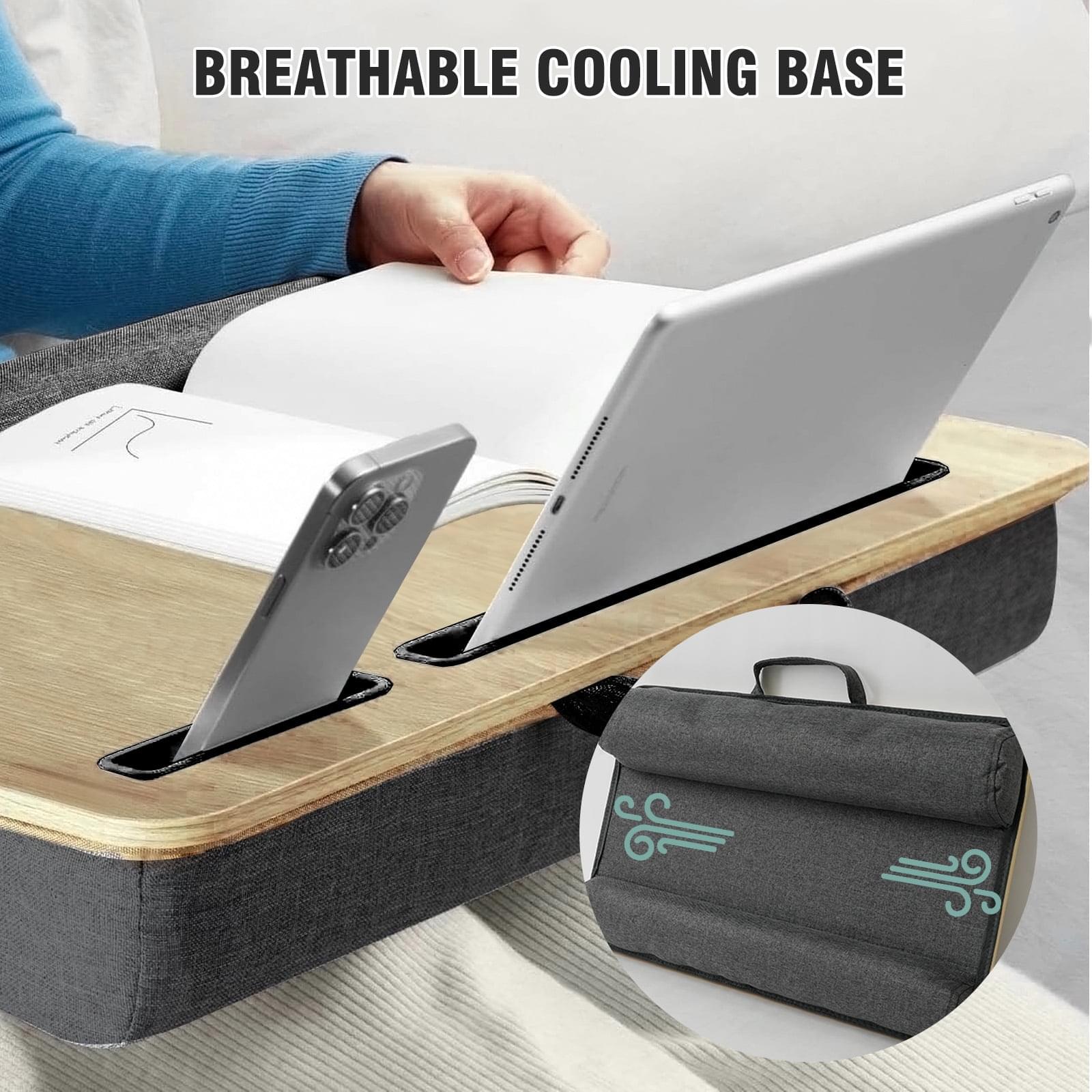 Masuta laptop pentru poala onuvio® tip bed desk / lazy table 55x34 cm, cu suport mouse si suport antebrat cu perne duble de aerisire, pentru laptopuri pana la 17 inch - alb