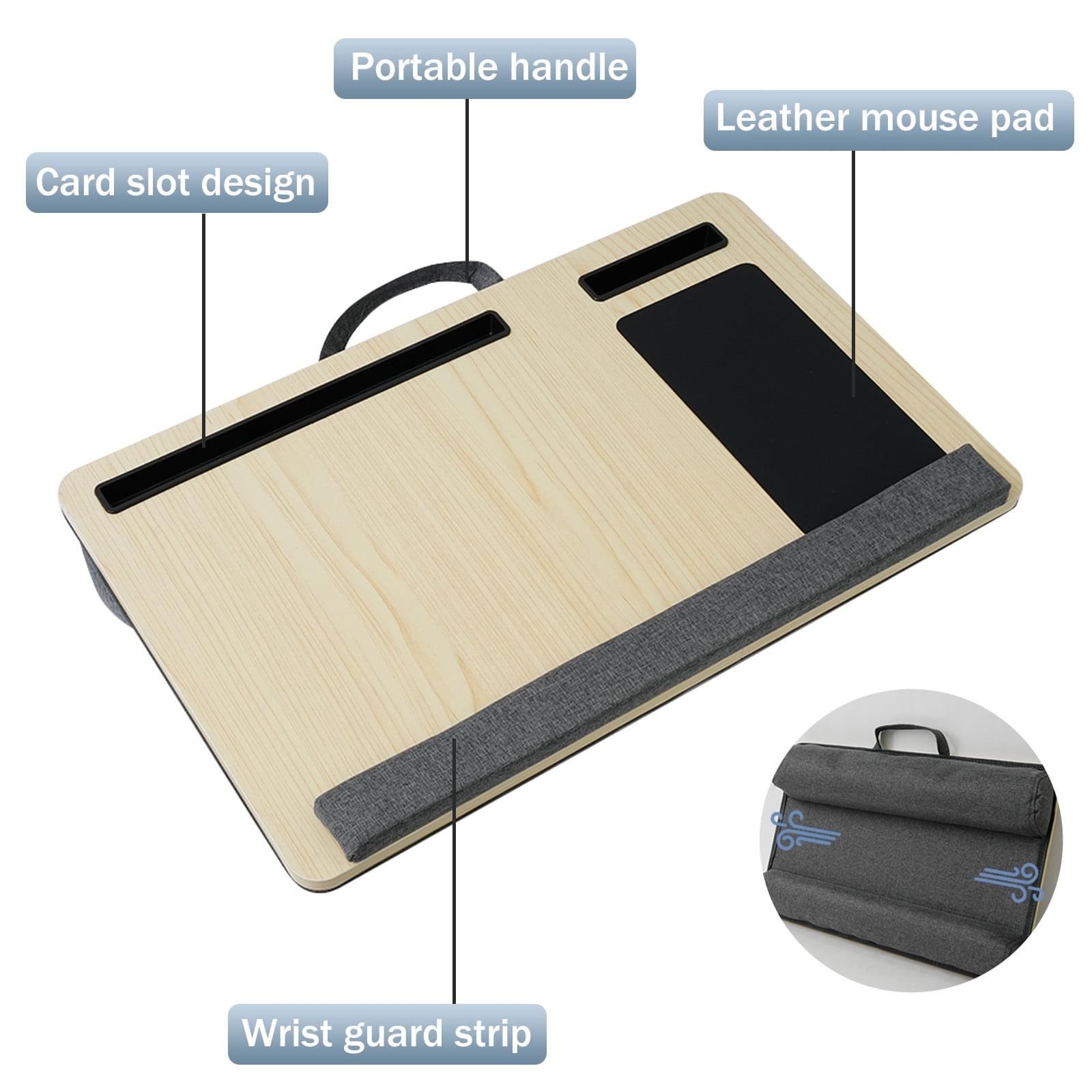 Masuta laptop pentru poala onuvio® tip bed desk / lazy table 55x34 cm, cu suport mouse si suport antebrat cu perne duble de aerisire, pentru laptopuri pana la 17 inch - alb