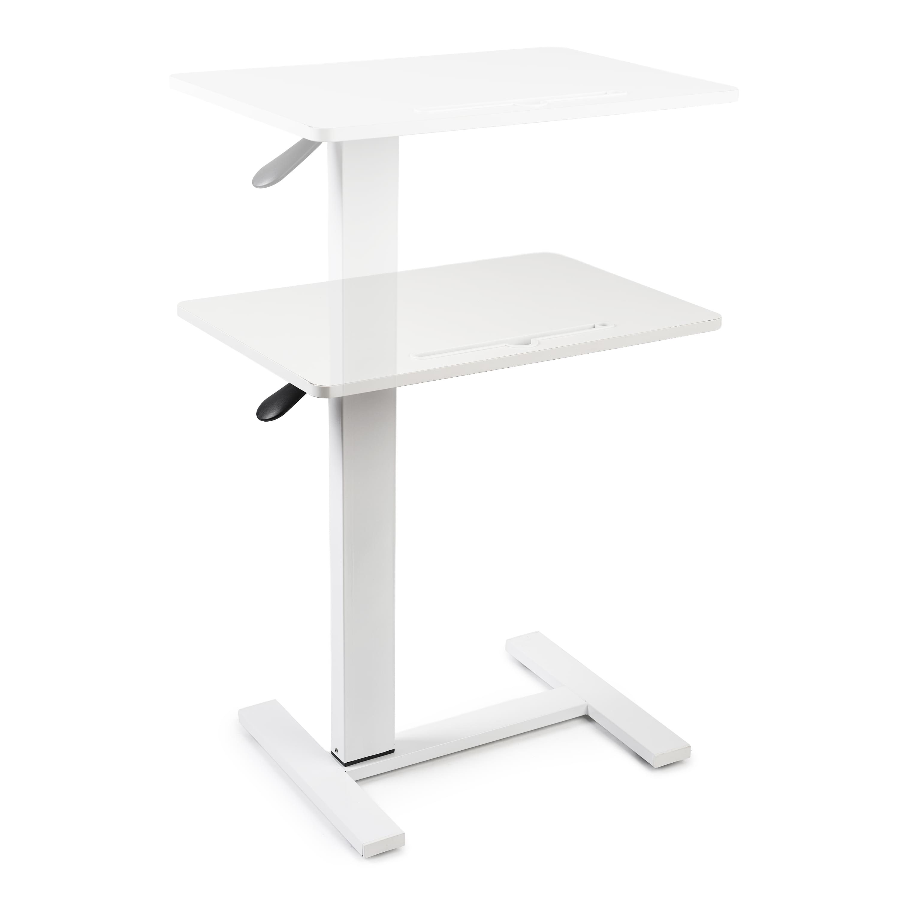 Masa reglabila pe inaltime cu lift pneumatic, cu roti – blat 60x40 cm, inaltime 66–90 cm, masa laterala pentru pat/canapea, onuvio® - alb