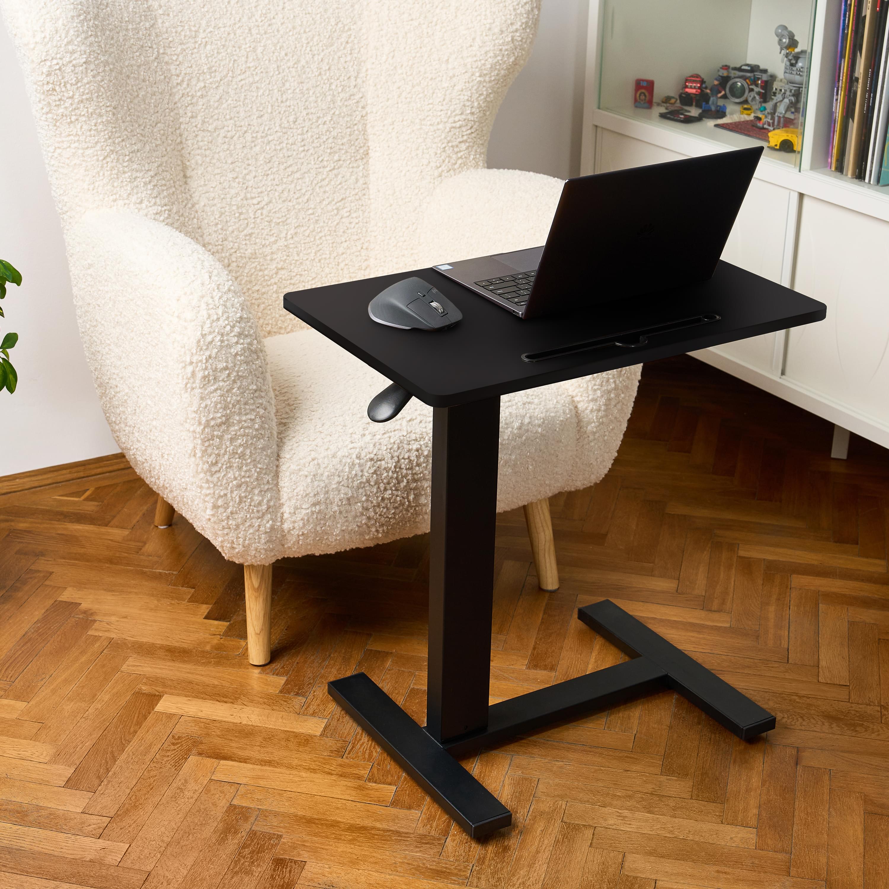 Masa reglabila pe inaltime cu lift pneumatic, cu roti – blat 60x40 cm, inaltime 66–90 cm, masa laterala pentru pat/canapea, onuvio® - negru