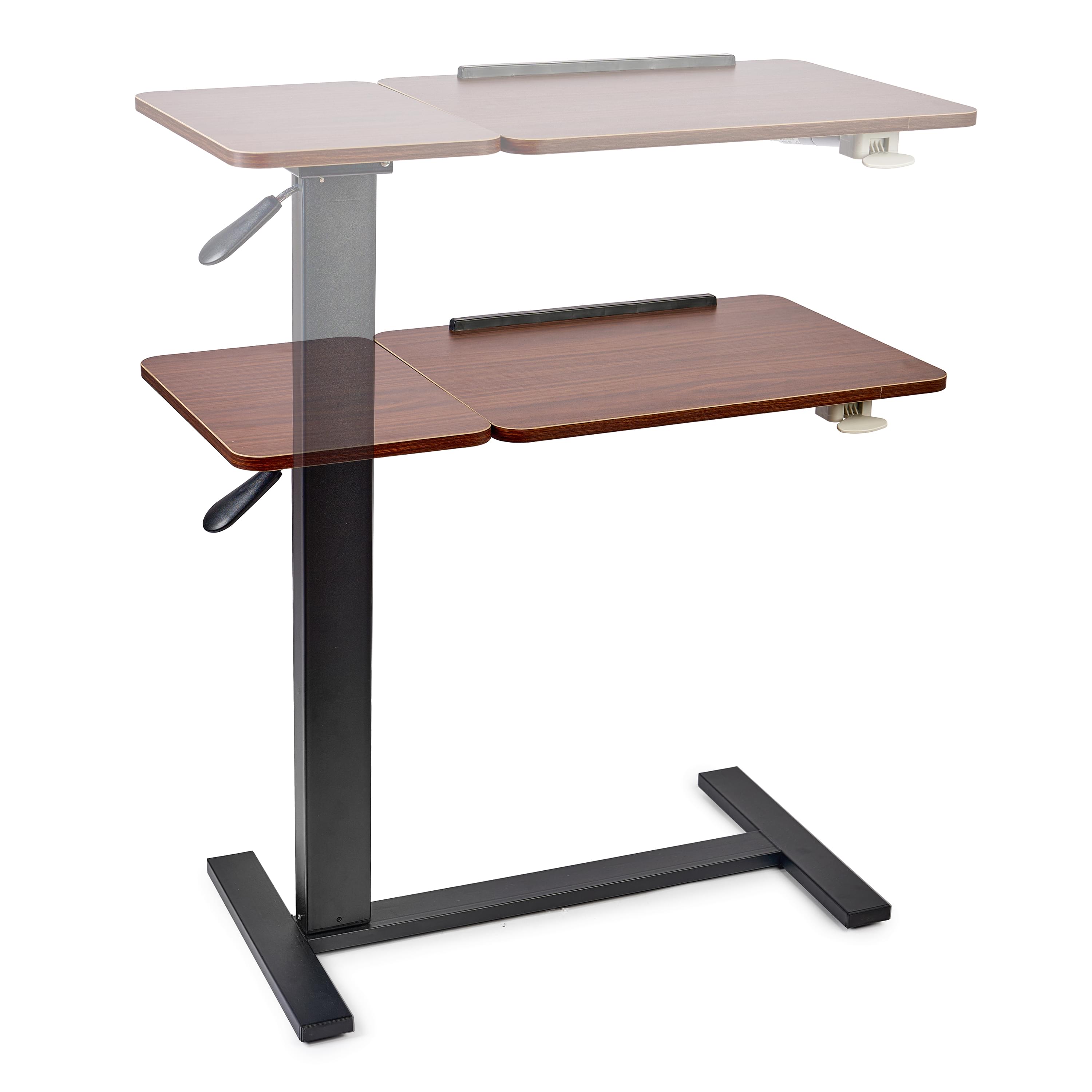 Masa reglabila pe inaltime cu lift pneumatic, blat 80x40 cm in 2 parti (inclinabil + rabatabil pentru depozitare), cu roti, 66–90 cm, baza tip „c” pentru pat/canapea, onuvio® - maro