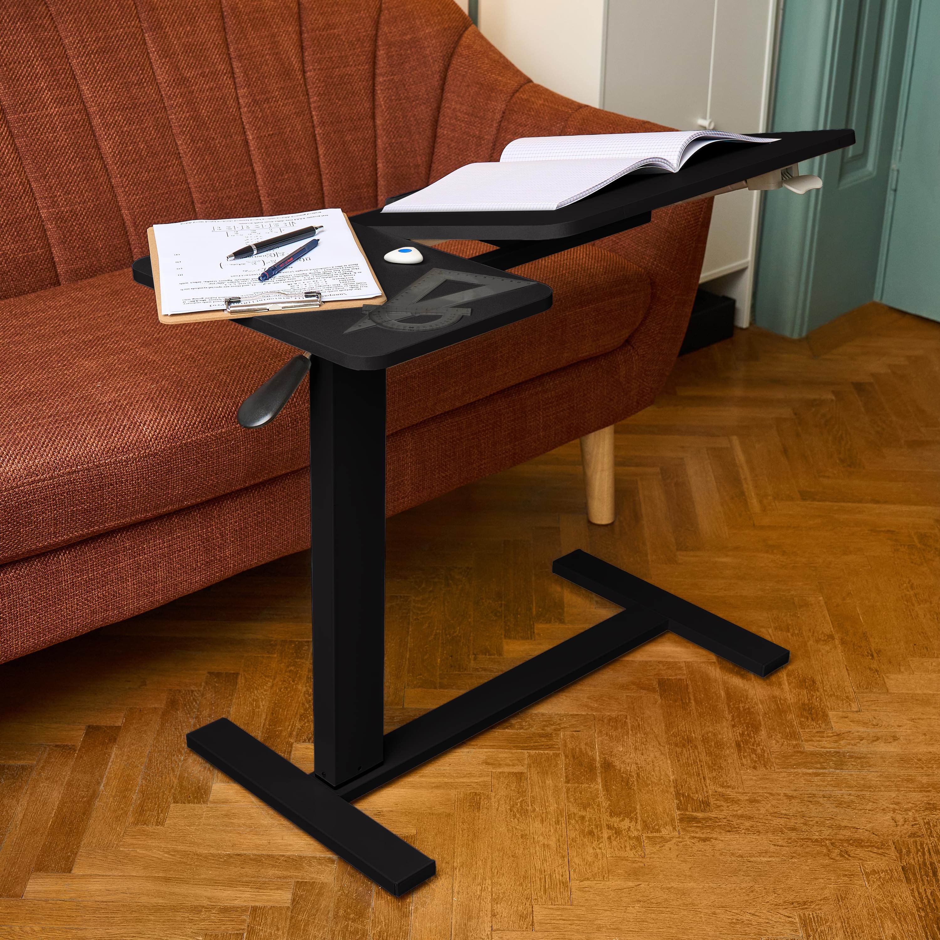 Masa reglabila pe inaltime cu lift pneumatic, blat 80x40 cm in 2 parti (inclinabil + rabatabil pentru depozitare), cu roti, 66–90 cm, baza tip „c” pentru pat/canapea, onuvio® - negru