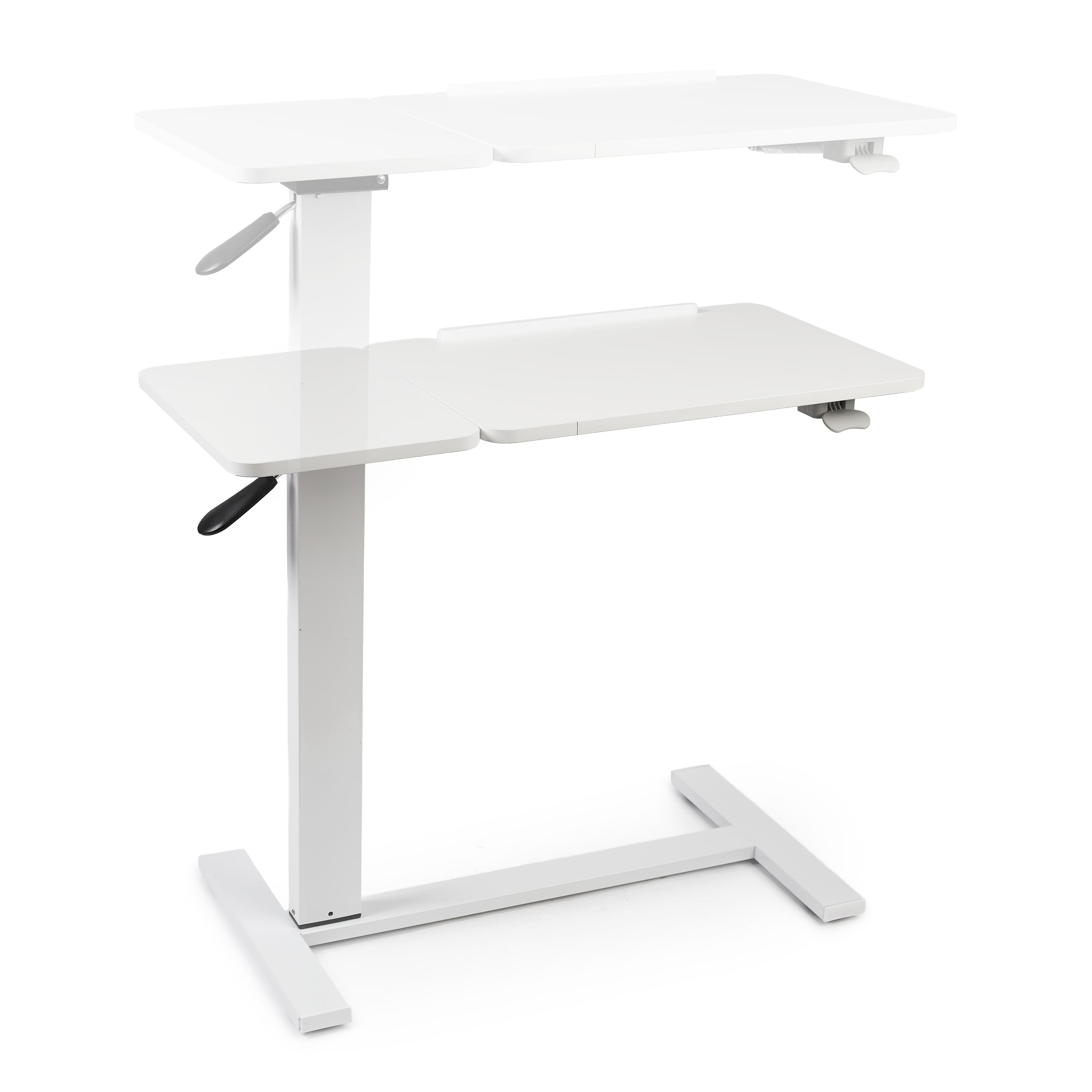 Masa reglabila pe inaltime cu lift pneumatic, blat 80x40 cm in 2 parti (inclinabil + rabatabil pentru depozitare), cu roti, 66–90 cm, baza tip „c” pentru pat/canapea, onuvio® - alb