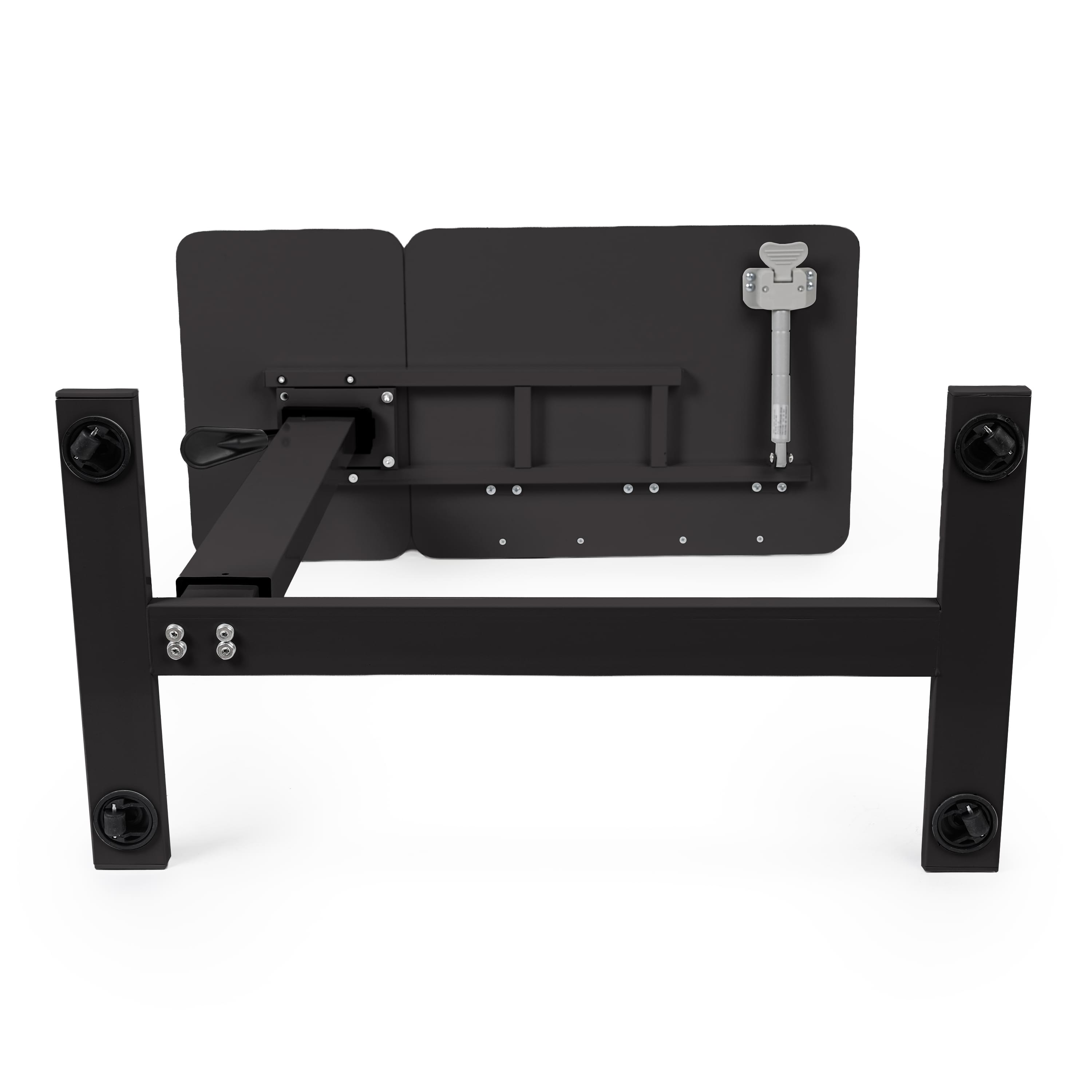 Masa reglabila pe inaltime cu lift pneumatic, blat 80x40 cm in 2 parti (inclinabil + rabatabil pentru depozitare), cu roti, 66–90 cm, baza tip „c” pentru pat/canapea, onuvio® - negru