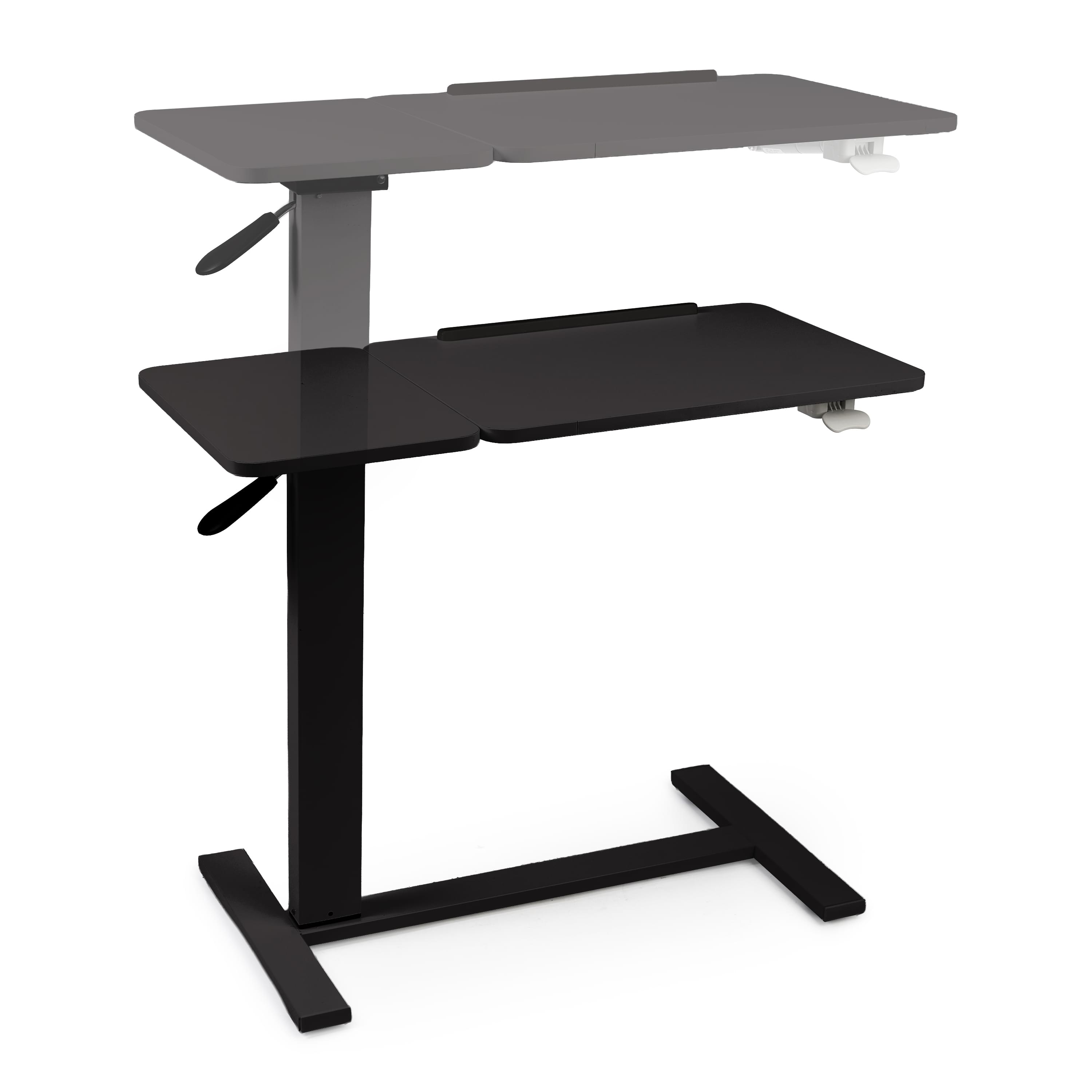 Masa reglabila pe inaltime cu lift pneumatic, blat 80x40 cm in 2 parti (inclinabil + rabatabil pentru depozitare), cu roti, 66–90 cm, baza tip „c” pentru pat/canapea, onuvio® - negru
