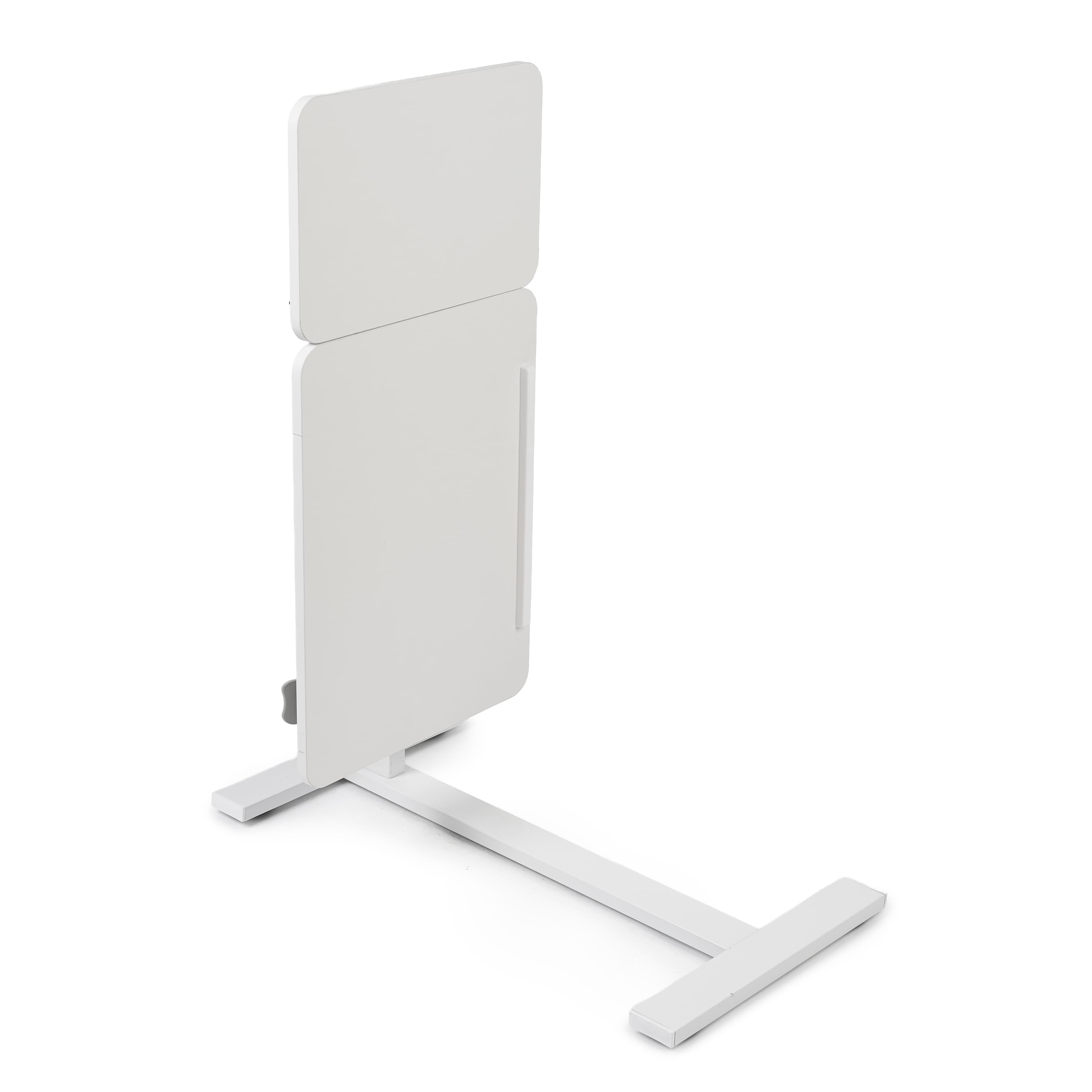 Masa reglabila pe inaltime cu lift pneumatic, blat 80x40 cm in 2 parti (inclinabil + rabatabil pentru depozitare), cu roti, 66–90 cm, baza tip „c” pentru pat/canapea, onuvio® - alb