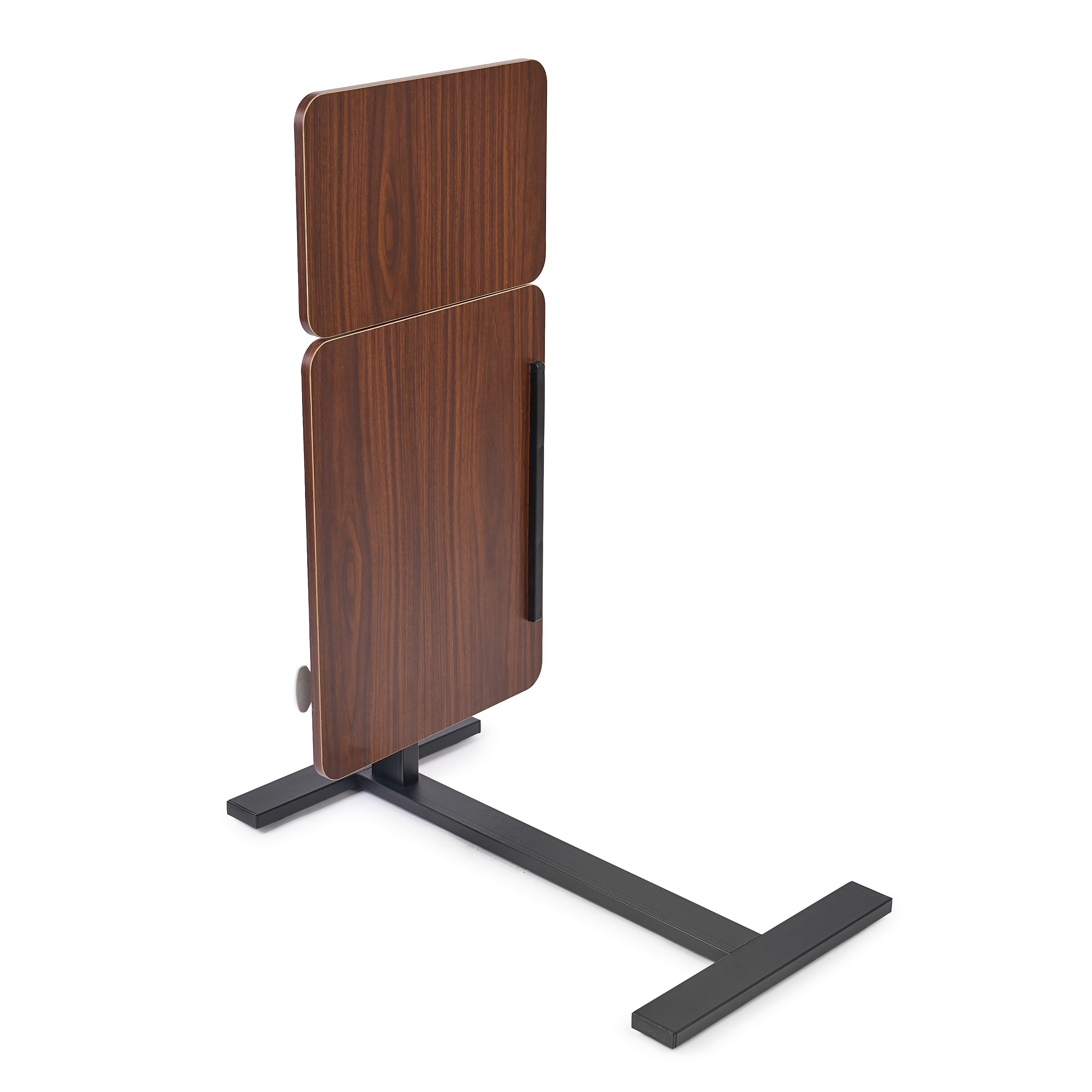 Masa reglabila pe inaltime cu lift pneumatic, blat 80x40 cm in 2 parti (inclinabil + rabatabil pentru depozitare), cu roti, 66–90 cm, baza tip „c” pentru pat/canapea, onuvio® - maro