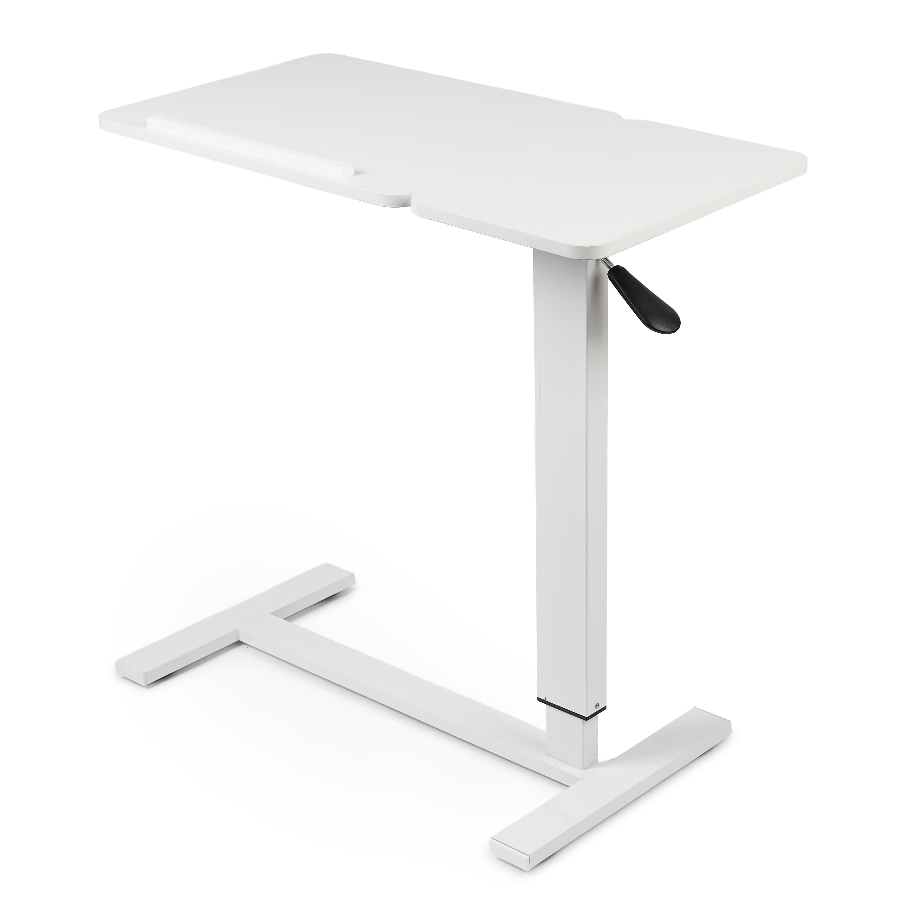 Masa reglabila pe inaltime cu lift pneumatic, blat 80x40 cm in 2 parti (inclinabil + rabatabil pentru depozitare), cu roti, 66–90 cm, baza tip „c” pentru pat/canapea, onuvio® - alb