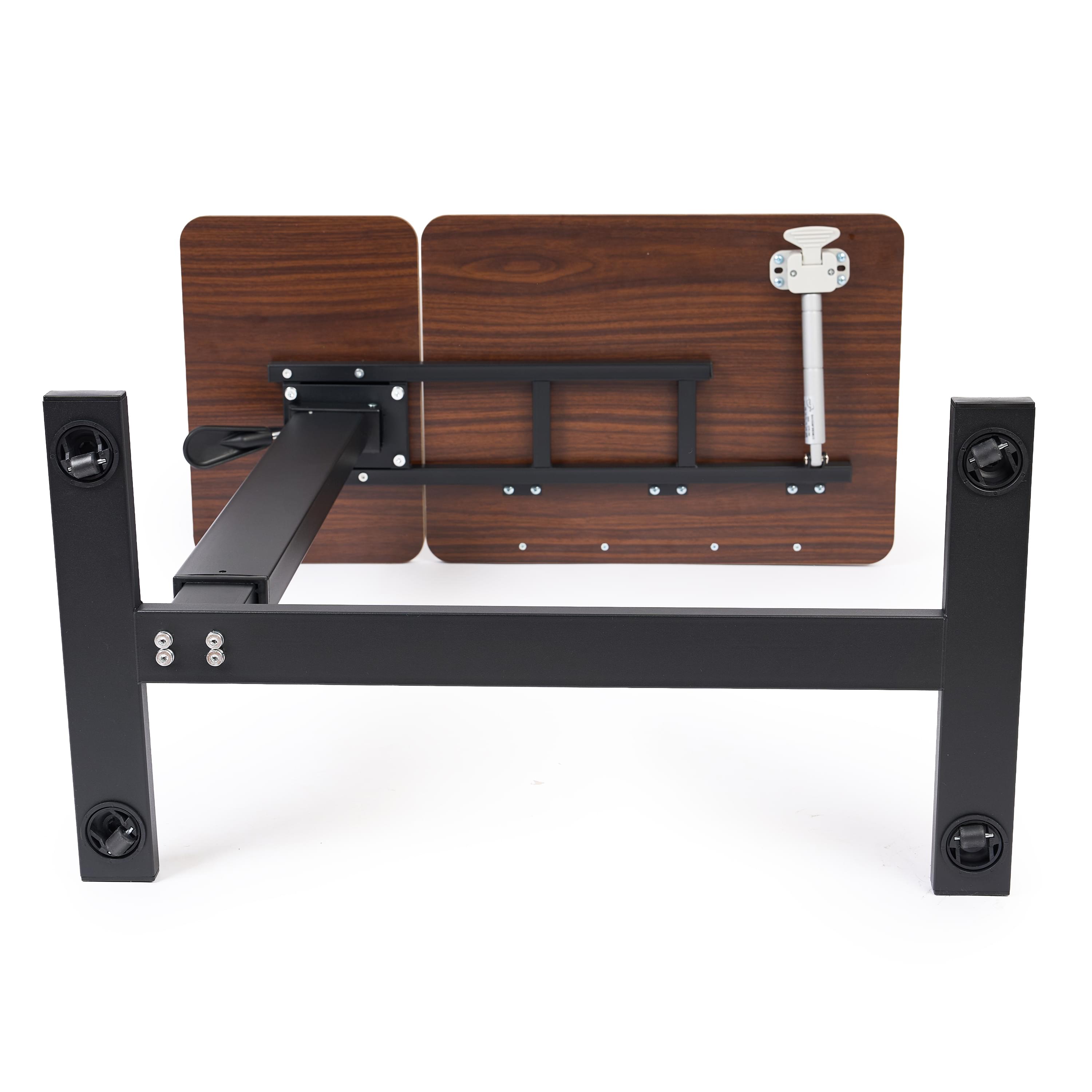 Masa reglabila pe inaltime cu lift pneumatic, blat 80x40 cm in 2 parti (inclinabil + rabatabil pentru depozitare), cu roti, 66–90 cm, baza tip „c” pentru pat/canapea, onuvio® - maro