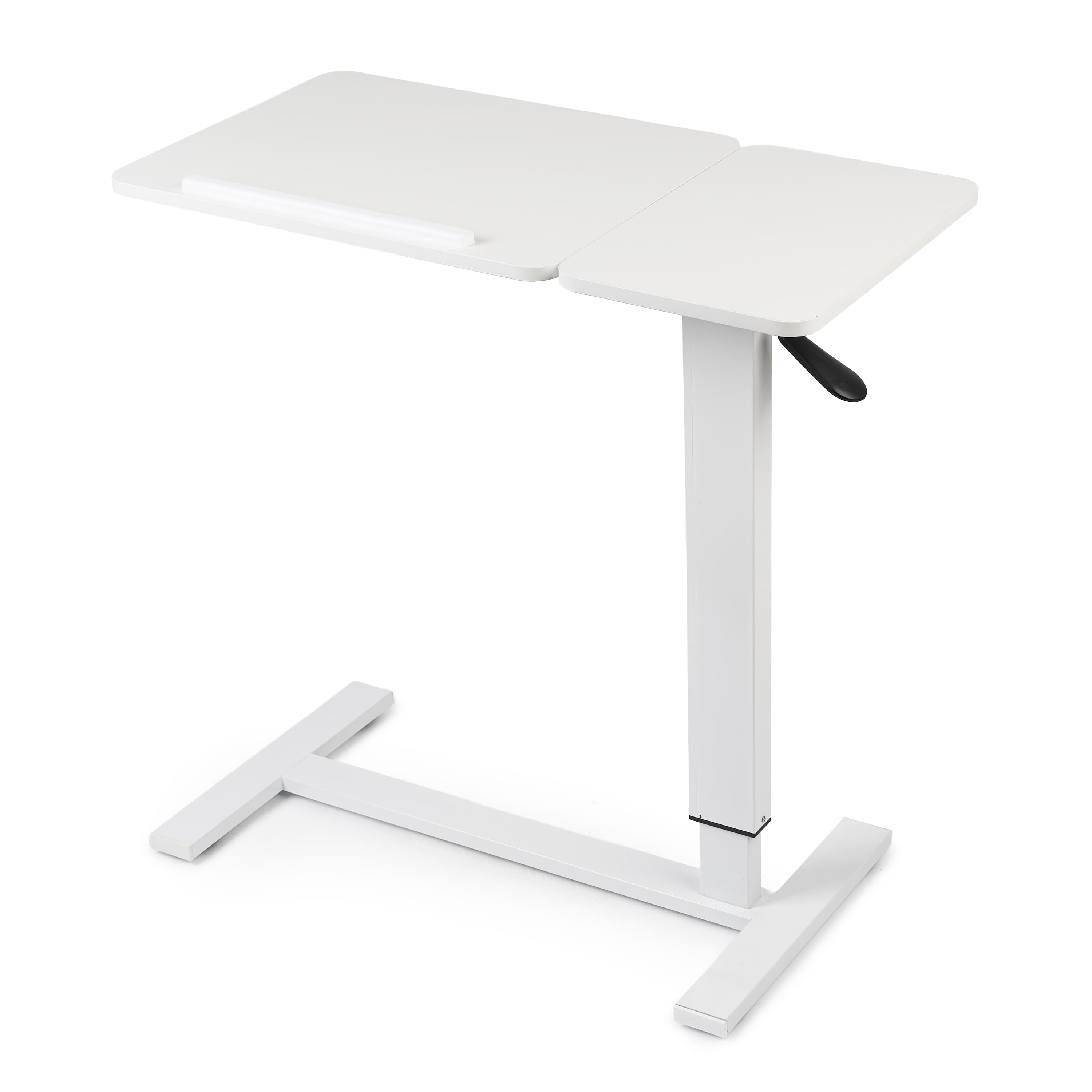 Masa reglabila pe inaltime cu lift pneumatic, blat 80x40 cm in 2 parti (inclinabil + rabatabil pentru depozitare), cu roti, 66–90 cm, baza tip „c” pentru pat/canapea, onuvio® - alb