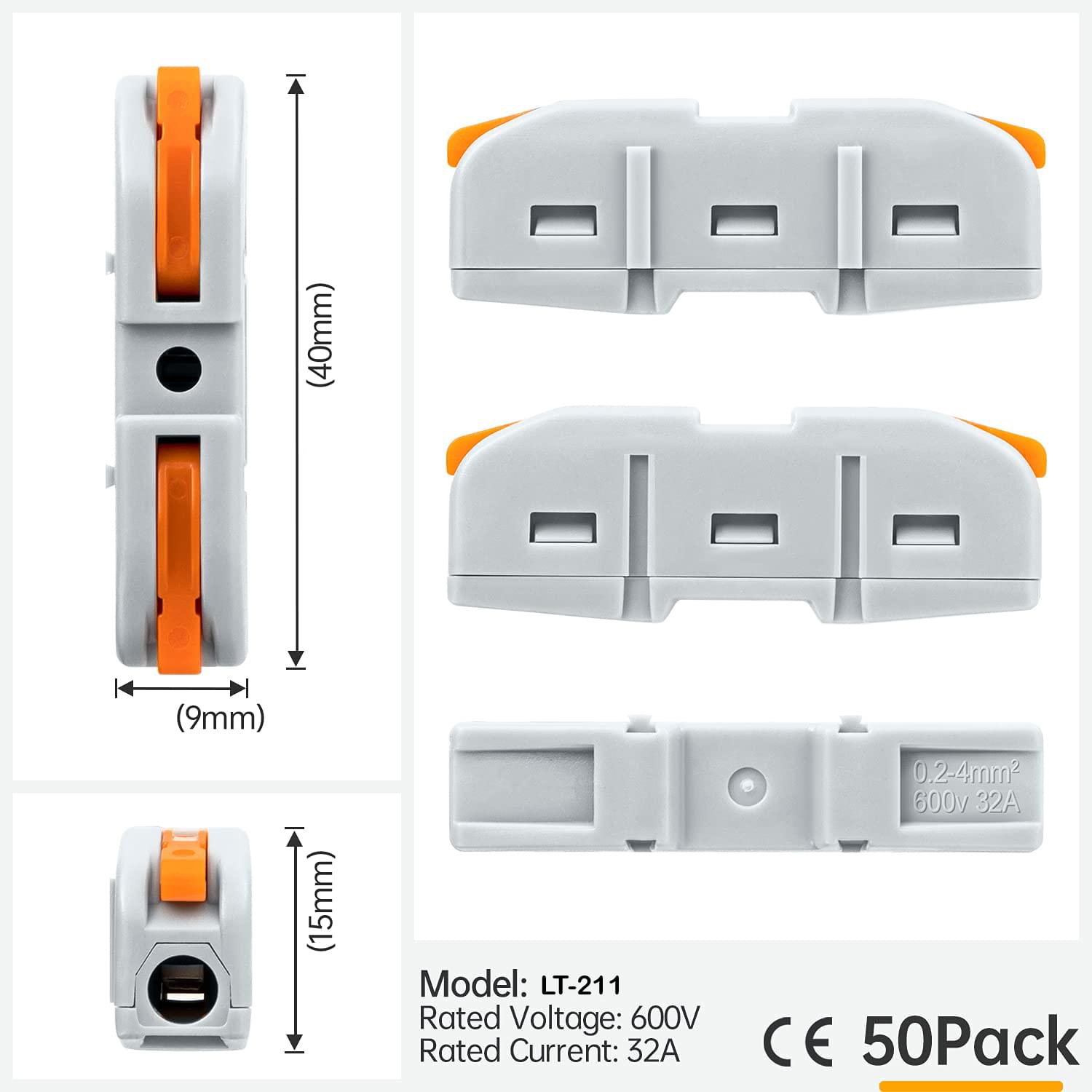 Set 50 conectori cu levier onuvio® lt-211, spl-1 – legatura liniara, 2 porturi, 0.2–4 mm, 32a 600v, pentru doze de derivatie