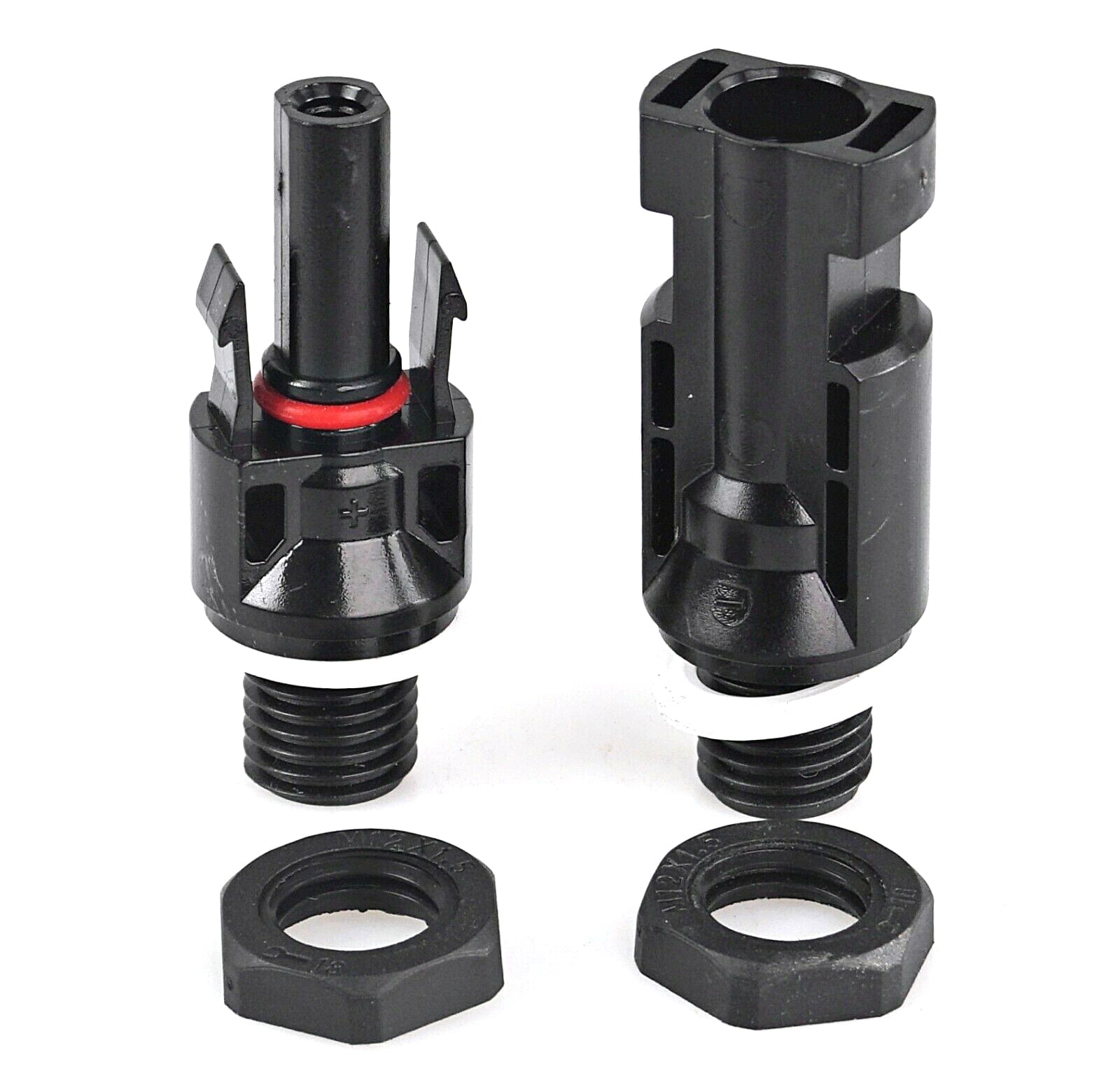 Set 4 conectori mc4 panel-mount m+f onuvio – 1000v 30a, trecere prin panou pentru cutii de distributie si panouri electrice, cablu solar 2.5–6 mm2, kit 2 mama + 2 tata, cu piulita si o-ring