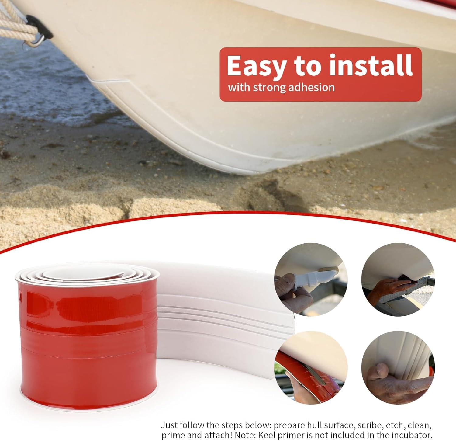 Banda protectoare 2m pentru chila ambarcatiuni – onuvio® keel guard autoadeziv hdpe + frp, pentru fibra de sticla si unele barci din aluminiu, montaj diy - alb
