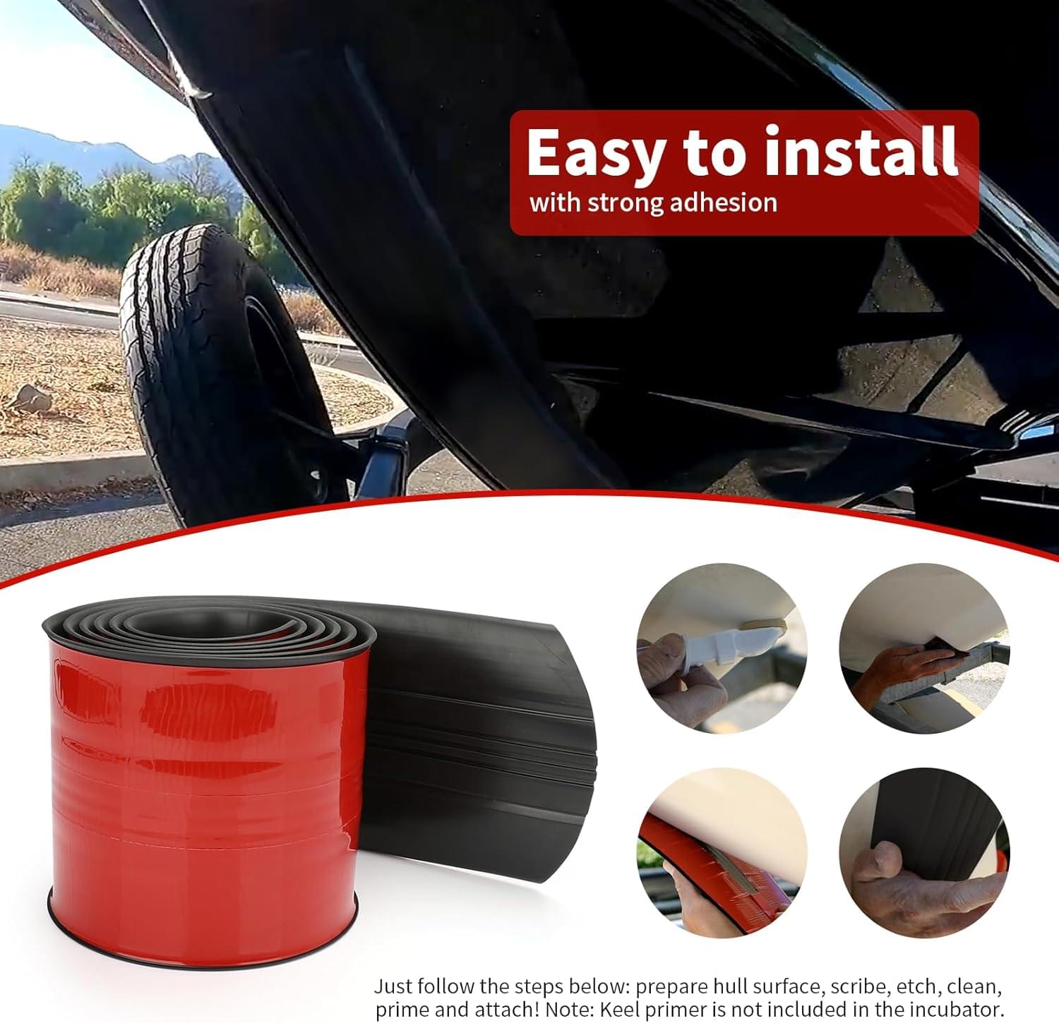 Banda protectoare 2m pentru chila ambarcatiuni – onuvio® keel guard autoadeziv hdpe + frp, pentru fibra de sticla si unele barci din aluminiu, montaj diy - negru
