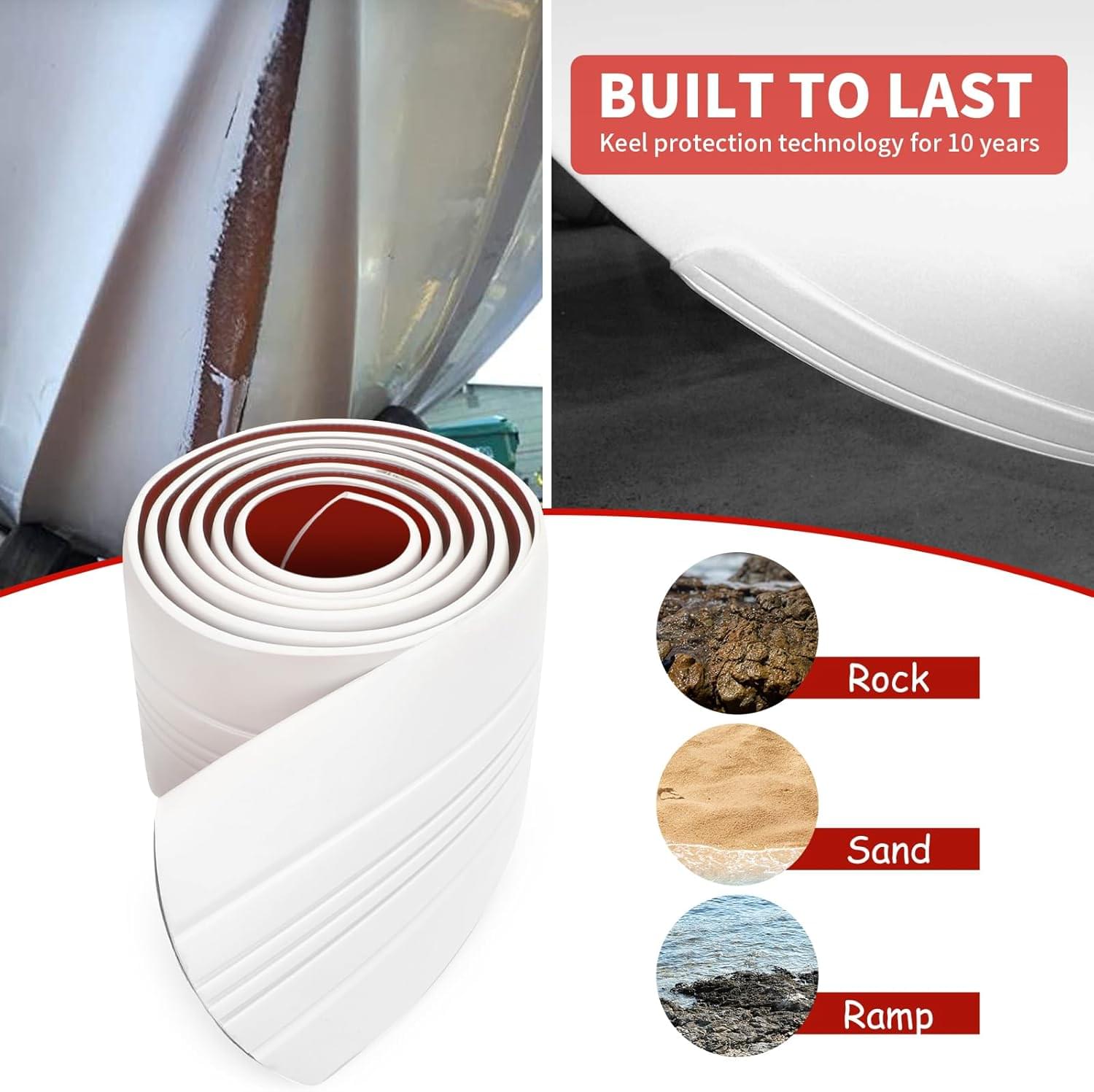 Banda protectoare 3m pentru chila ambarcatiuni – onuvio® keel guard autoadeziv hdpe + frp, pentru fibra de sticla si unele barci din aluminiu, montaj diy - alb