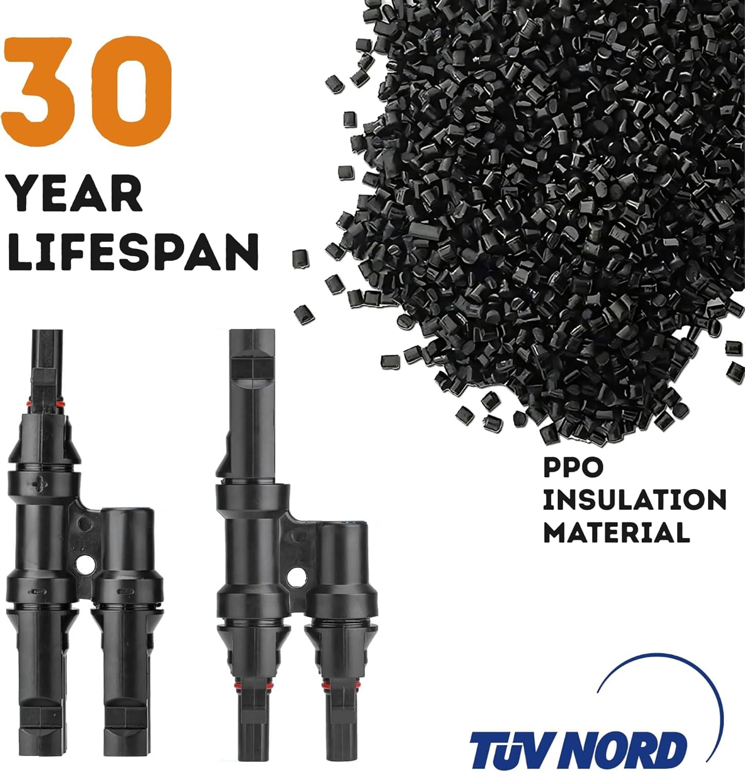 Splitter conector solar mc4 tip t 1 la 2 – pereche m→ff + f→mm, 1500v dc 50a, ip68, material ppo, rezistent uv, pentru cabluri 2.5 mm2, 4 mm2, 6 mm2 – onuvio®