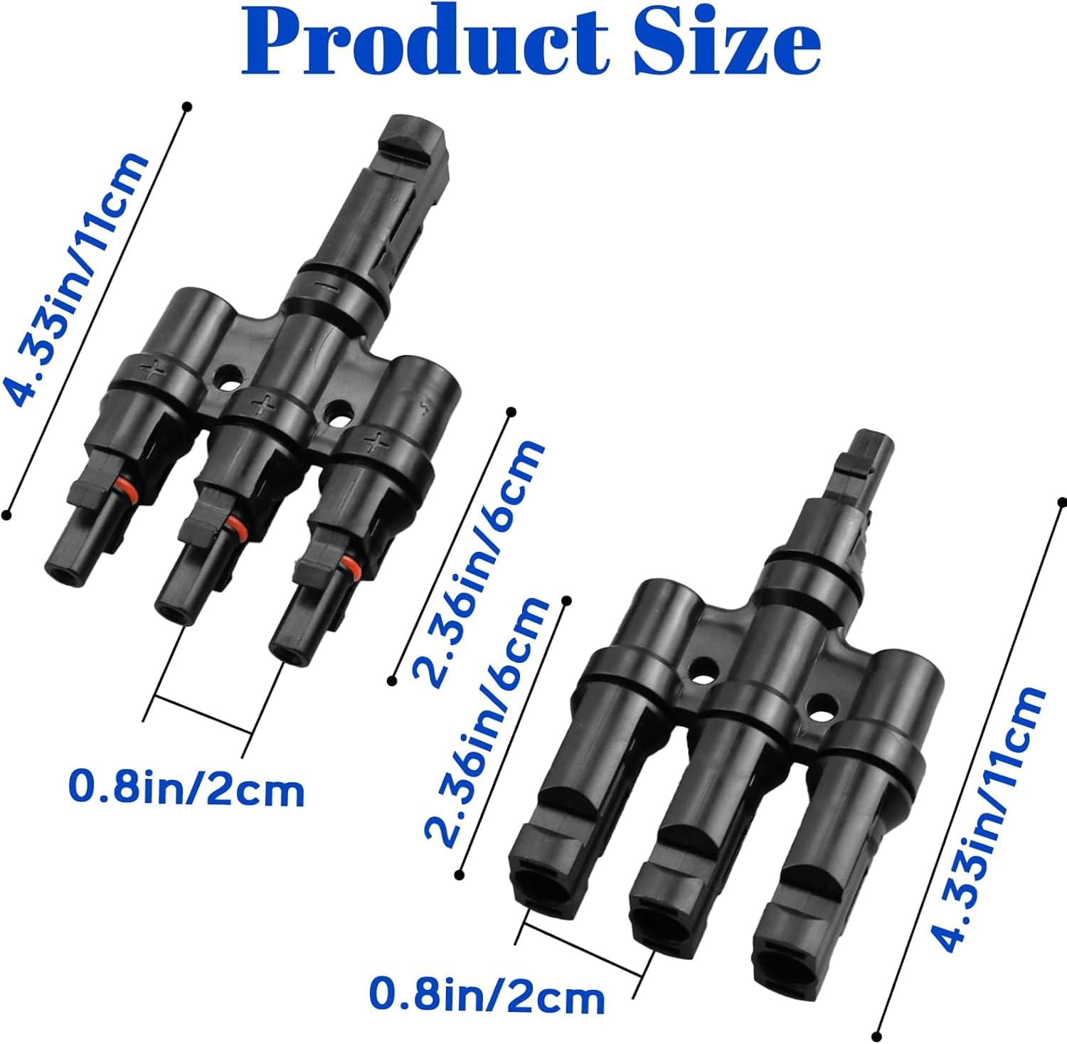 Splitter conector solar mc4 tip t 1 la 3 – pereche m→fff + f→mmm, 1500v dc 50a, ip68, material ppo, rezistent uv, pentru cabluri 2.5 mm2, 4 mm2, 6 mm2 – onuvio®