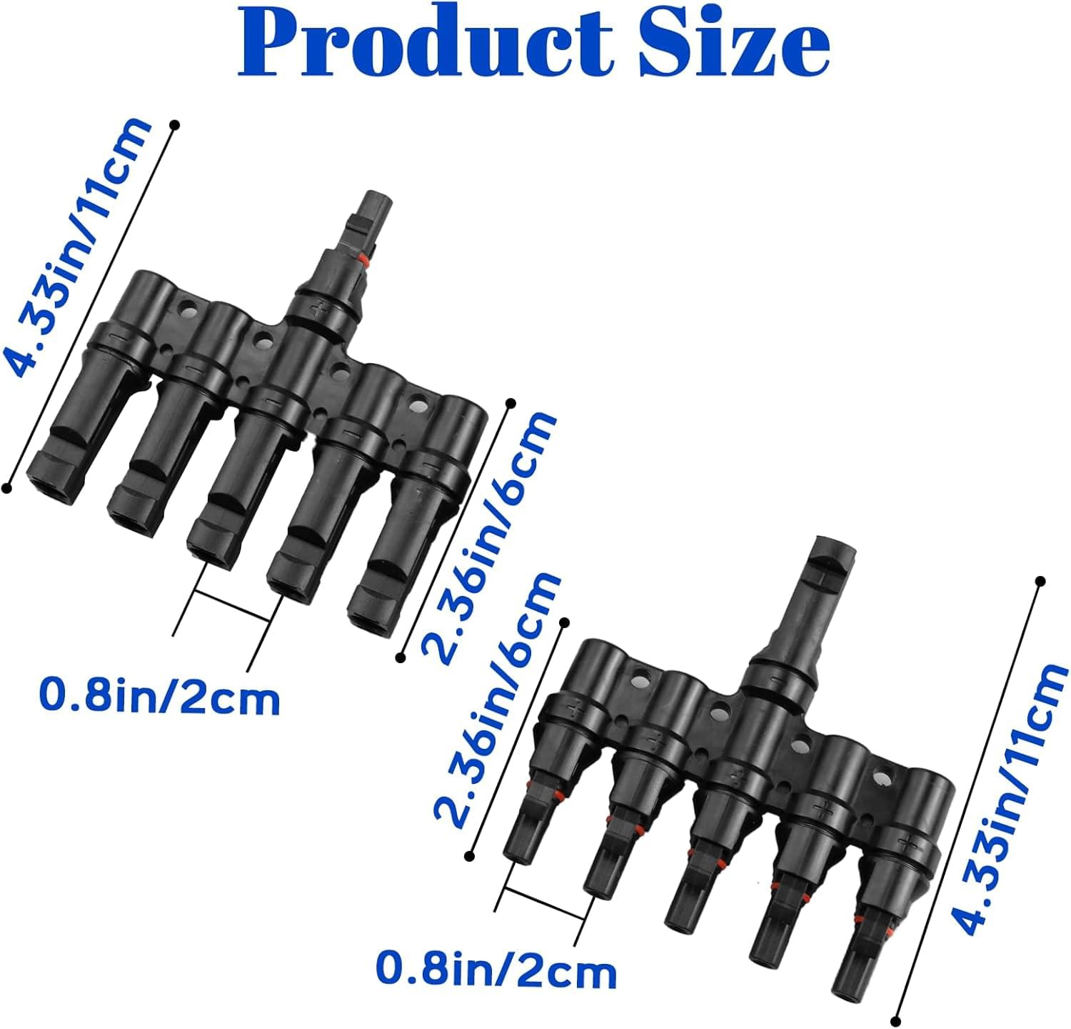 Splitter conector solar mc4 tip t 1 la 5 – pereche m→fffff + f→mmmmm, 1500v dc 50a, ip68, material ppo, rezistent uv, pentru cabluri 2.5 mm2, 4 mm2, 6 mm2 – onuvio®