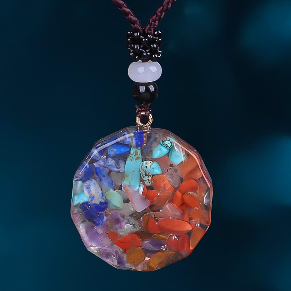 Colier dama orgonic cu 7 chakre pentru protectie energetica si vindecare spirituala cu simbol sri yantra, onuvio®
