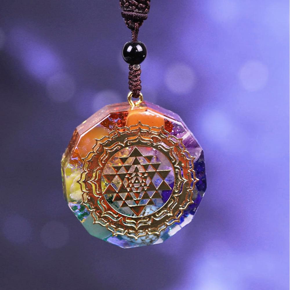 Colier dama orgonic cu 7 chakre pentru protectie energetica si vindecare spirituala cu simbol sri yantra, onuvio®