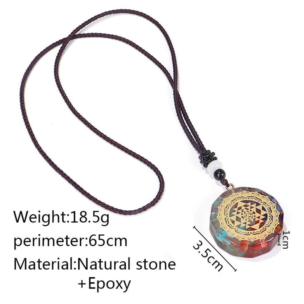 Colier dama orgonic cu 7 chakre pentru protectie energetica si vindecare spirituala cu simbol sri yantra, onuvio®