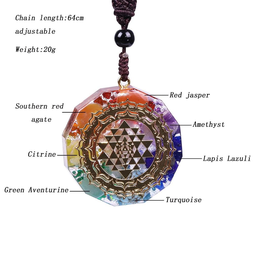 Colier dama orgonic cu 7 chakre pentru protectie energetica si vindecare spirituala cu simbol sri yantra, onuvio®
