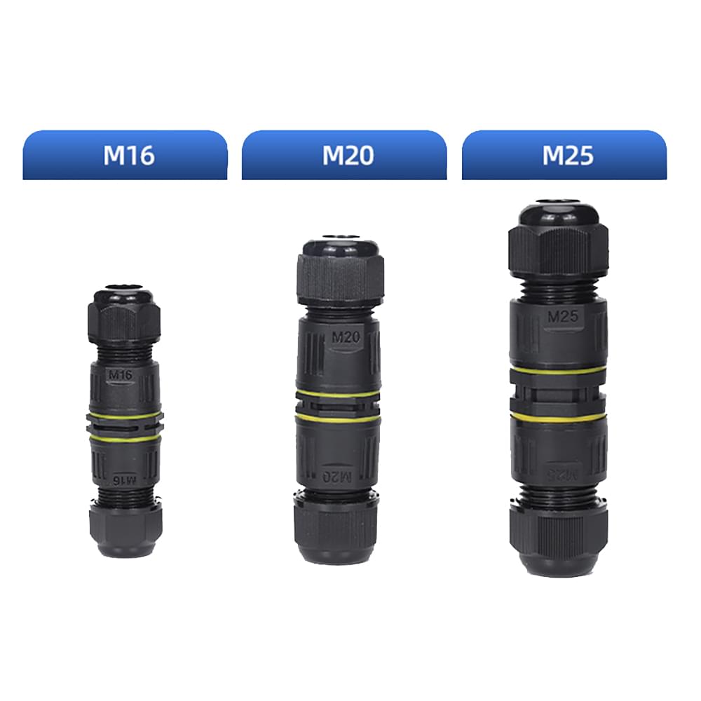 Set 2 buc, conector in linie impermeabil ip68, exterior, m16, 3 poli, sectiune cablu 0.5-2.5 mm2, diametru cablu 3-6.5 mm - onuvio®