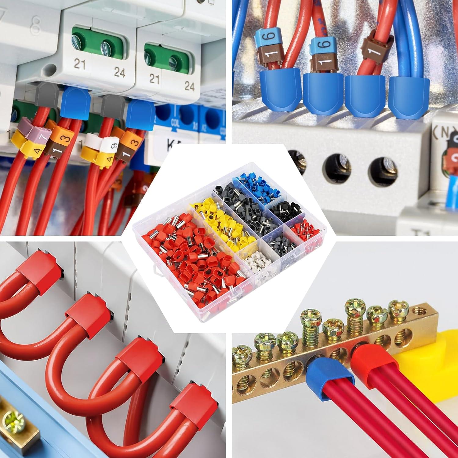 Set pini terminali dubli onuvio®, 750 bucati, ferrule duble te 0.5–10mm2 (awg 22–8), pentru sertizare cabluri electrice, organizator inclus