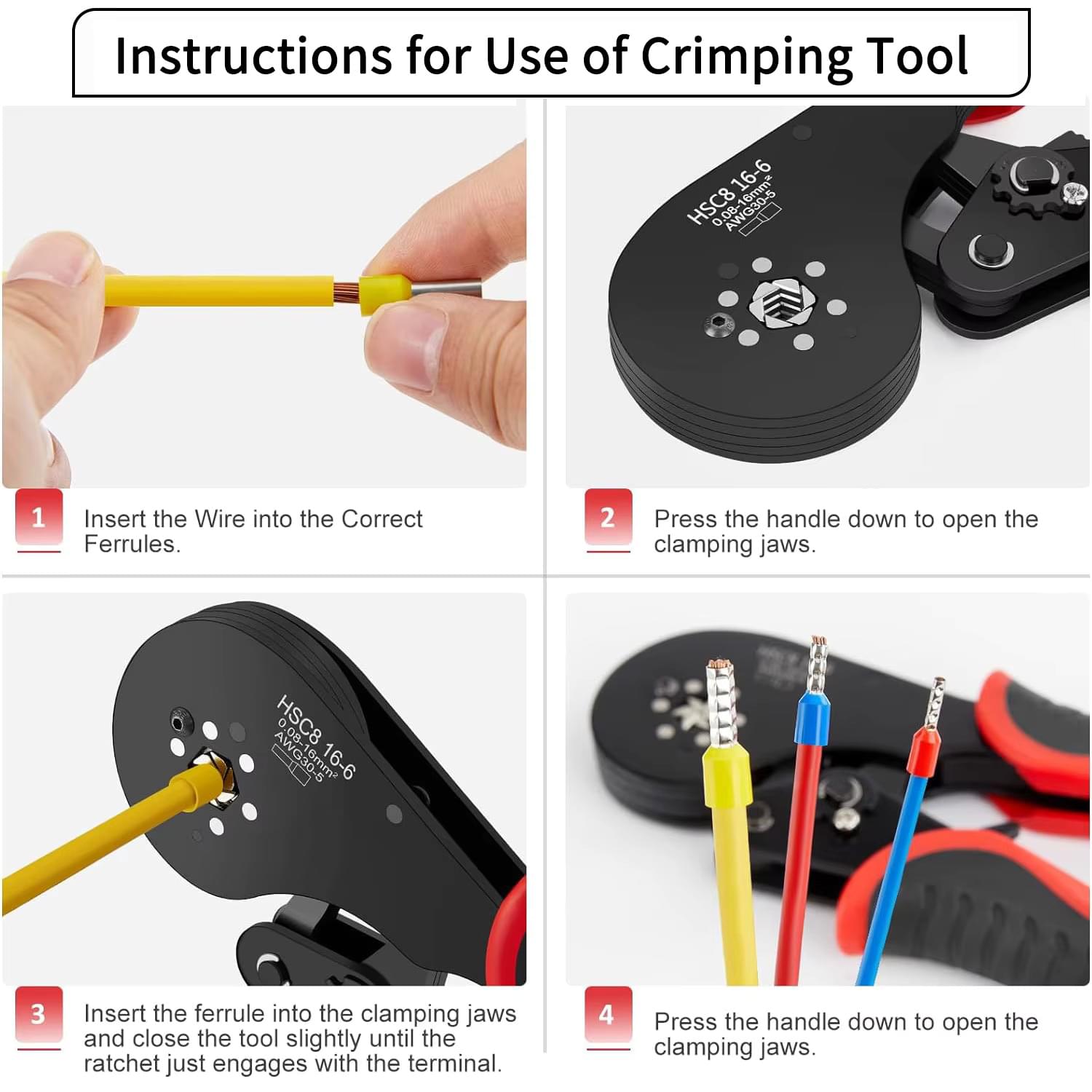 Set sertizare cabluri onuvio®, cleste profesional hexagonal hsc8 16-6, 0.08–16mm2, autoreglabil, + 1900 pini terminali (ferule) 
