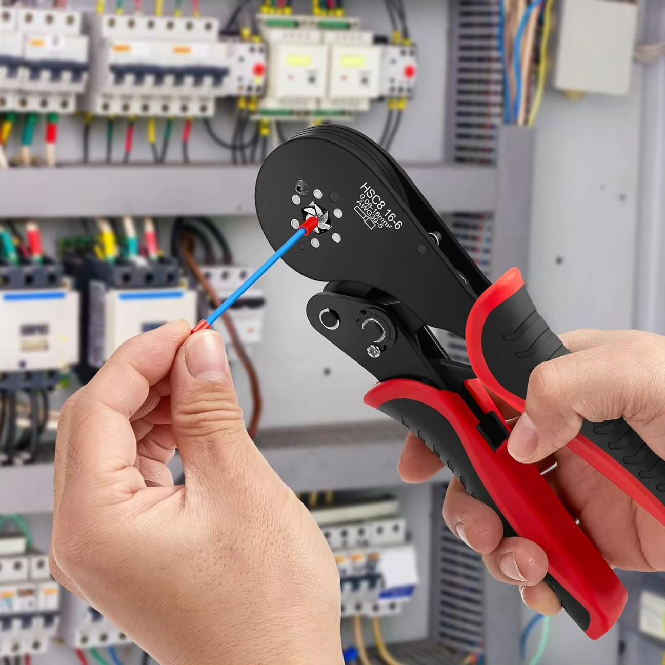 Set sertizare cabluri onuvio®, cleste profesional hexagonal hsc8 16-6, 0.08–16mm2, autoreglabil, + 1900 pini terminali (ferule) 