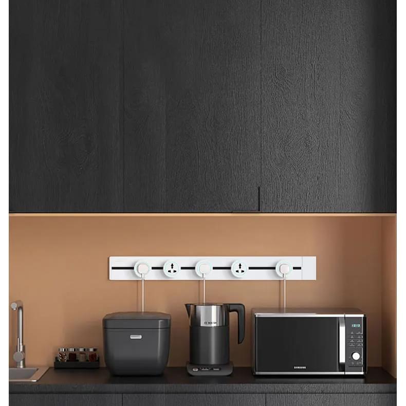 Sina modulara prize onuvio® 100cm, 8000w, 7 adaptoare (6x priza eu cu impamantare + 1x usb + type-c), montaj perete/blat, sistem premium birou/bucatarie, gri