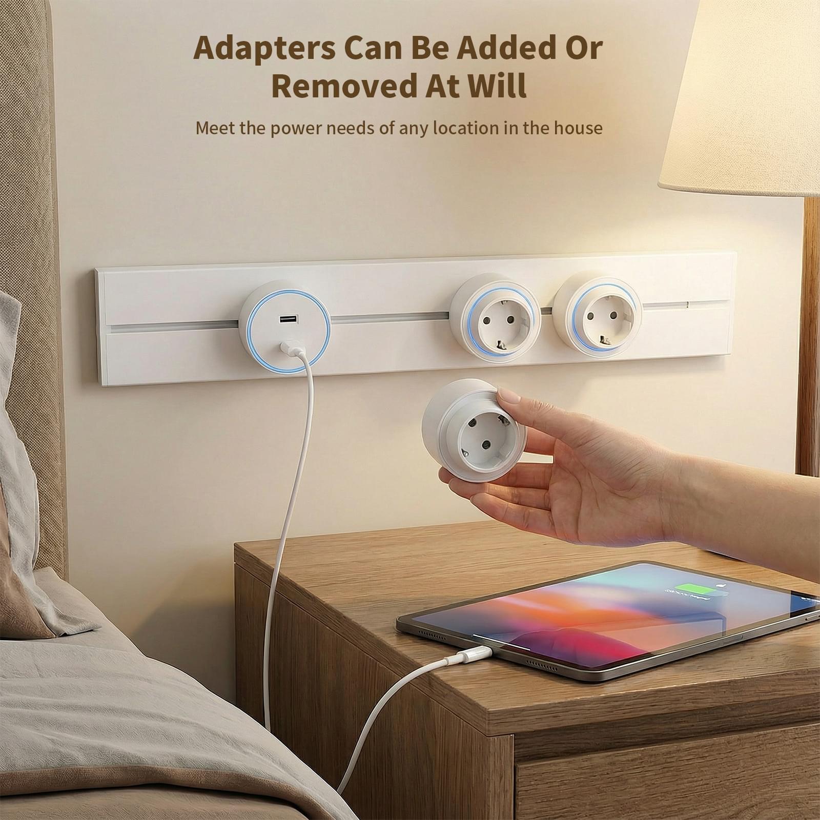 Sina modulara prize onuvio® 100cm, 8000w, 7 adaptoare (6x priza eu cu impamantare + 1x usb + type-c), montaj perete/blat, sistem premium birou/bucatarie, alb