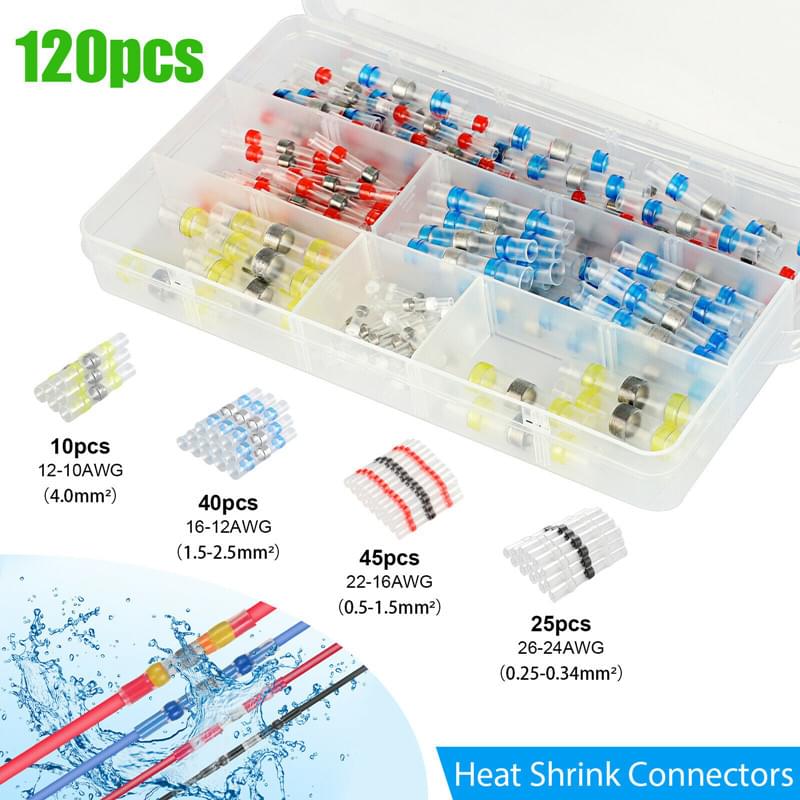 Set 120 conectori electrici termocontractibili profesionali onuvio™ - rezistenți la apă, tuburi termocontractabile cu fludor, lipire și etanșare, cu cutie de transport