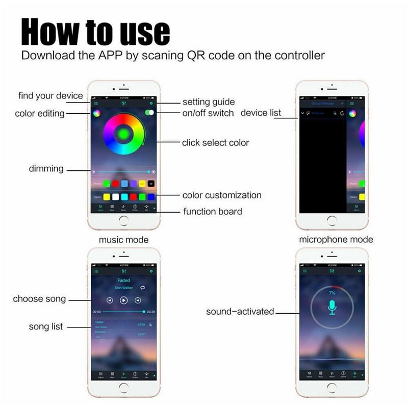 Banda led rgb smd5050, 5 metri,  cu aplicație pentru smartphone pentru iluminare ambientala
