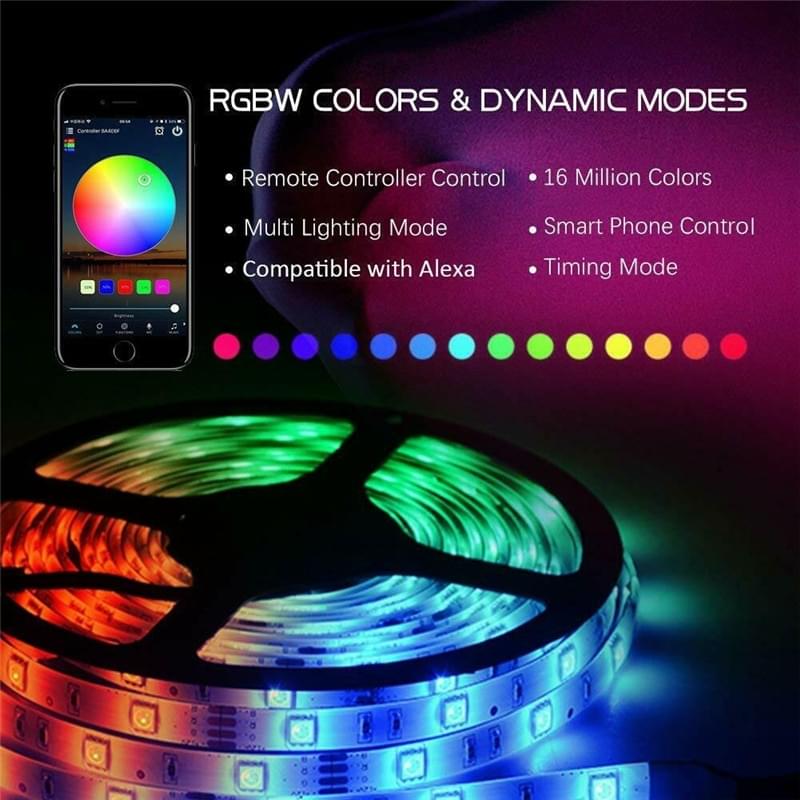 Banda led rgb smd5050, 5 metri,  cu aplicație pentru smartphone pentru iluminare ambientala