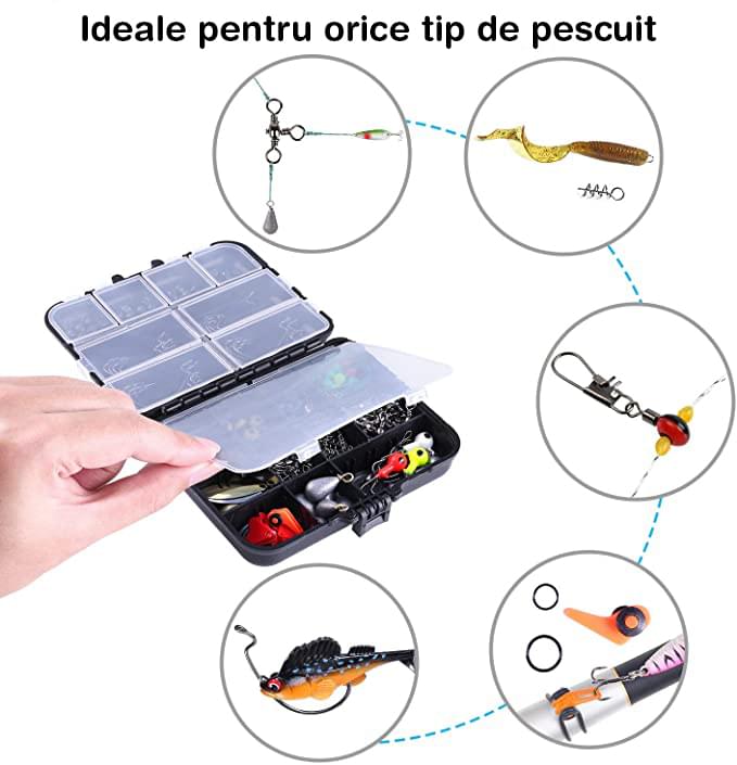 Set pescuit cu 187 piese in cutie transport, cu accesorii si momeli , onuvio®