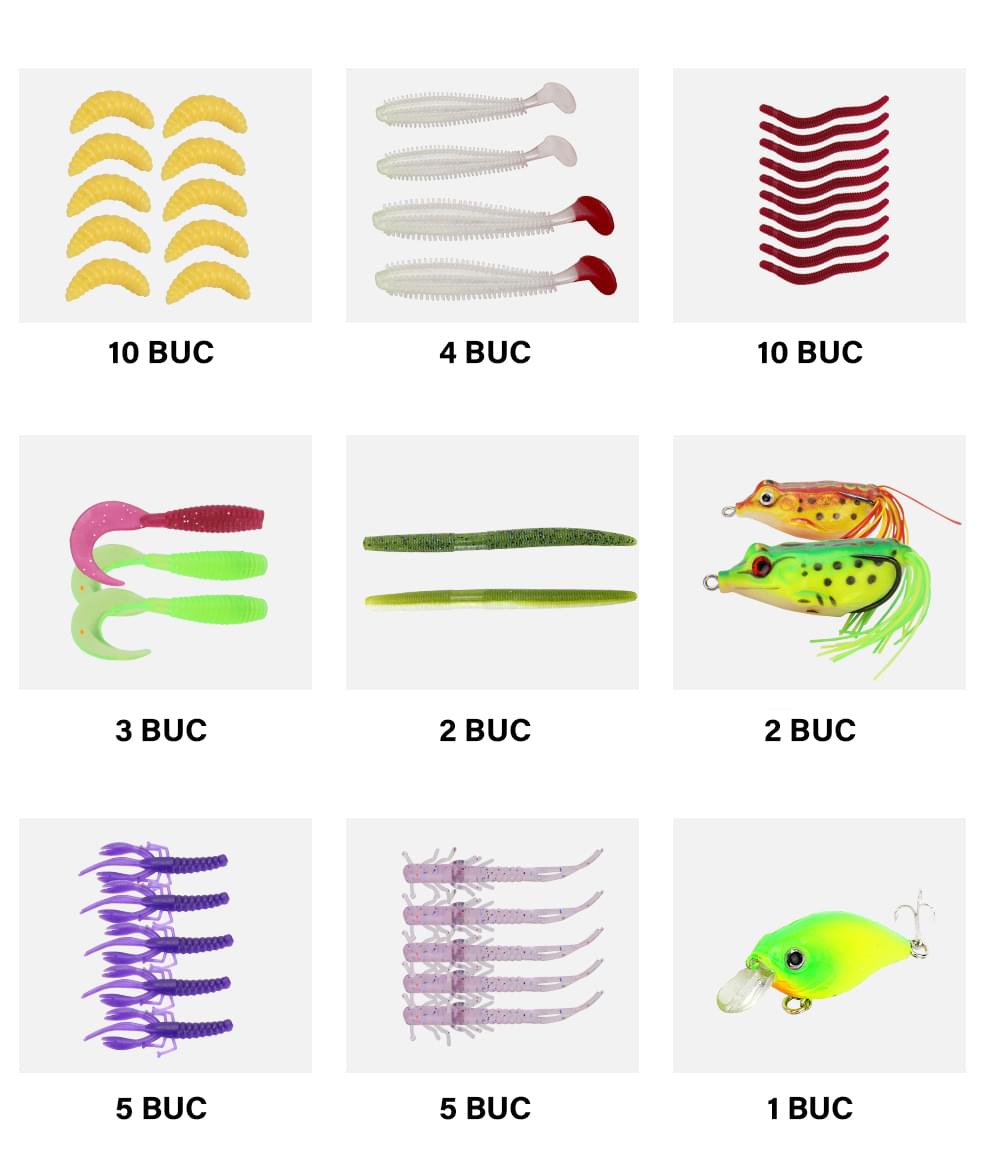 Set pescuit cu 122 piese momeli, voblere,  geanta de transport compartimentata, rezistenta la apa, onuvio®
