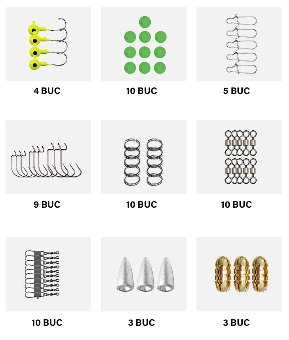 Set pescuit cu 122 piese momeli, voblere,  geanta de transport compartimentata, rezistenta la apa, onuvio®