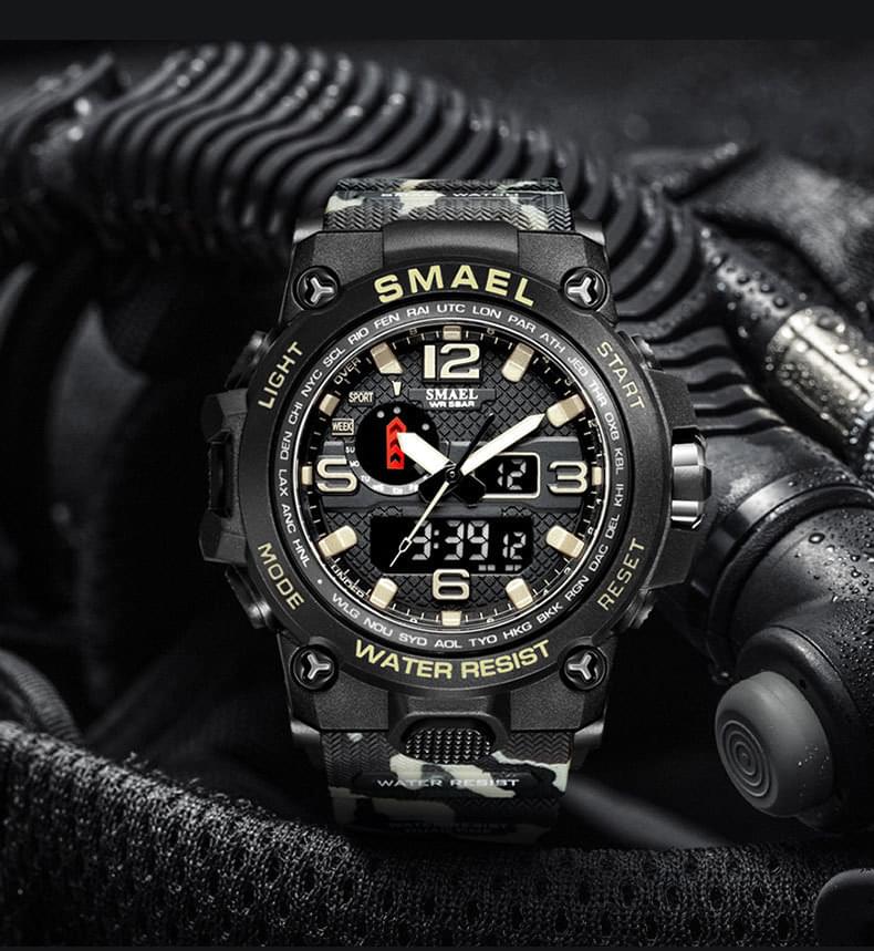Ceas sport pentru barbati onuvio camo military, cronograf, iluminare led de fundal, dual time zone - light camo