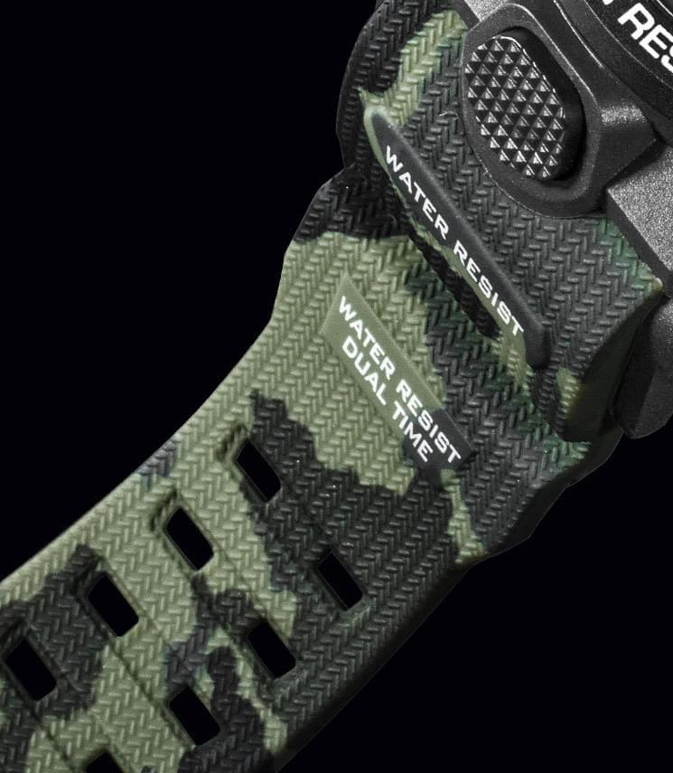 Ceas sport pentru barbati onuvio camo military, cronograf, iluminare led de fundal, dual time zone - green camo