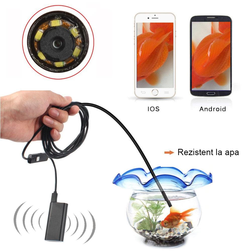 Camera wireless tip endoscop cu 8 led-uri si lumina reglabila, 5 metri, rezistenta la apa,  onuvio® 