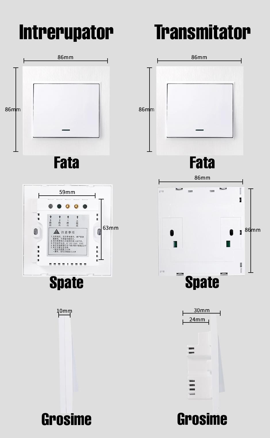Intrerupator alb on/off, cu emitator si receptor, fara fir, cap scara, pentru casa si birou onuvio® 