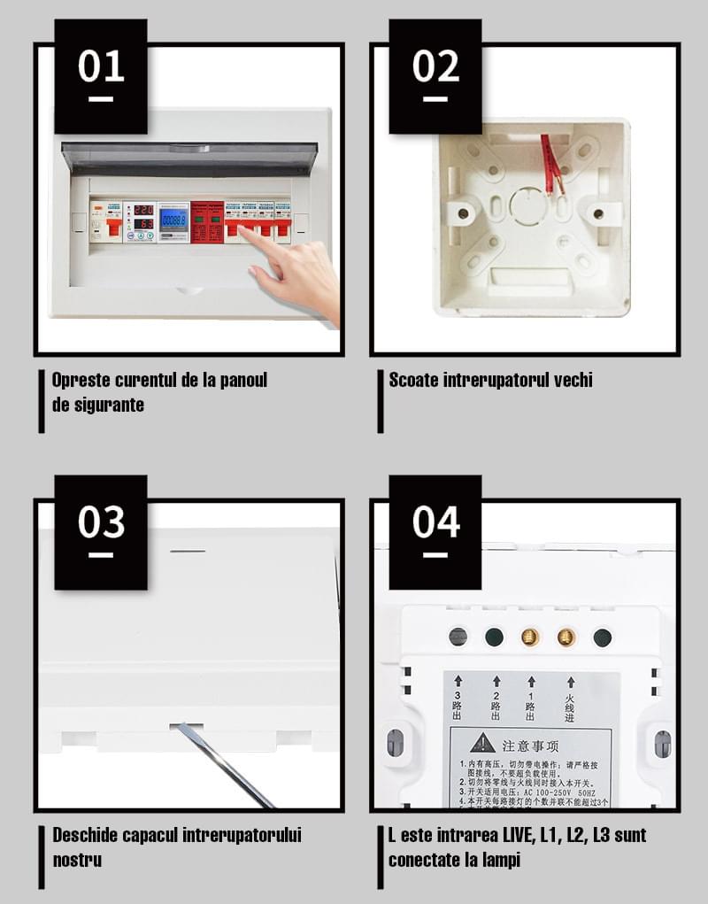 Intrerupator alb on/off, cu emitator si receptor, fara fir, cap scara, pentru casa si birou onuvio® 