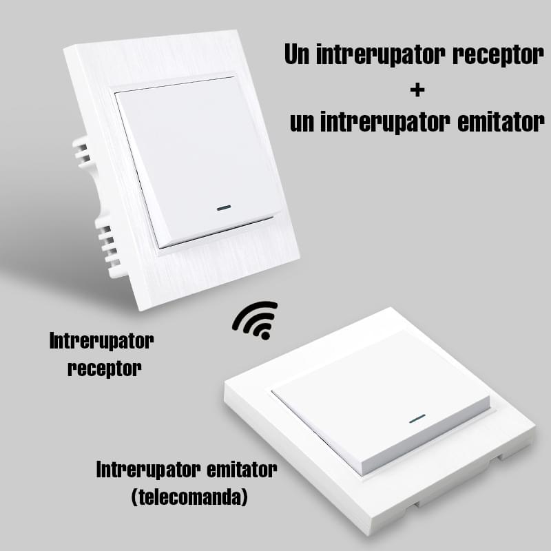 Intrerupator alb on/off, cu emitator si receptor, fara fir, cap scara, pentru casa si birou onuvio® 