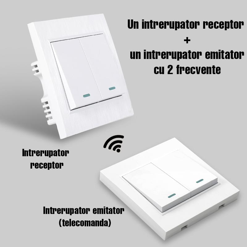 Intrerupator alb on/off, cu emitator si receptor, fara fir, cap scara, pentru casa si birou onuvio® 