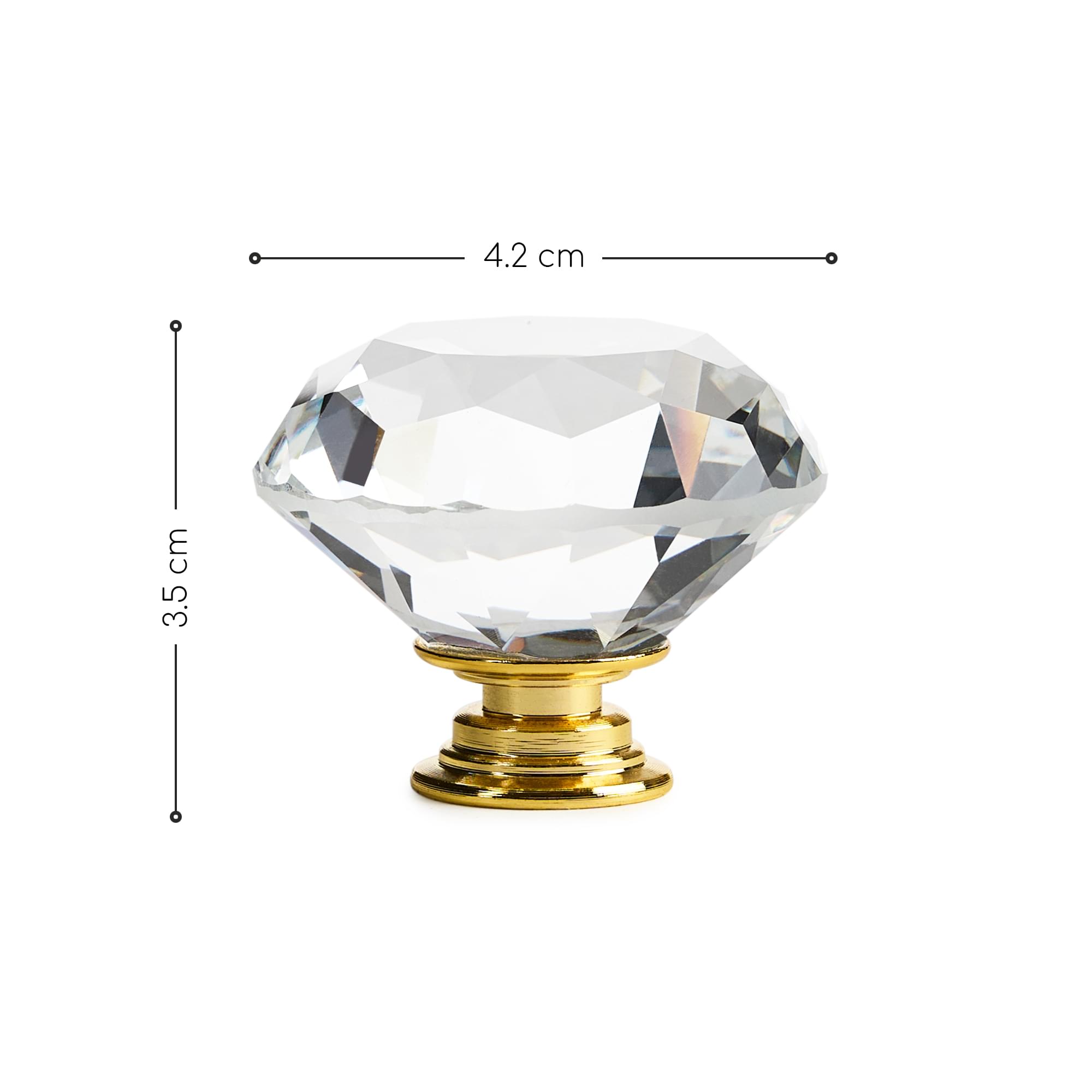 Buton maner mobilier onuvio™, forma diamant, diamond cut luxury, cristal k9, diametru 40mm, baza aliaj zinc aluminiu - auriu / transparent